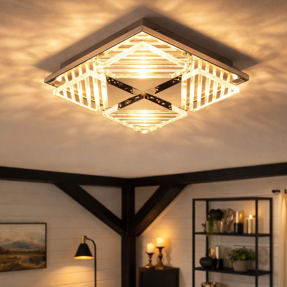 Esto LED Deckenleuchte, LED-Leuchtmittel fest verbaut, Warmweiß, Deckenleuchte Deckenlampe LED Wohnzimmerlampe Flurlampe Chrom L 29 cm