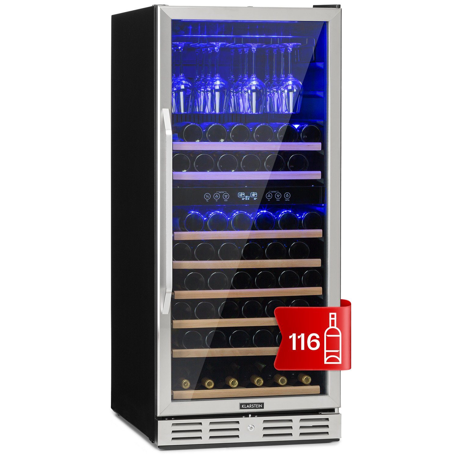 Klarstein Weinkühlschrank Vinovilla Grande 116, für 116 Standardflaschen á 0,75l,2 Zonen Wein Flaschenkühlschrank Weintemperierschrank Weinschrank