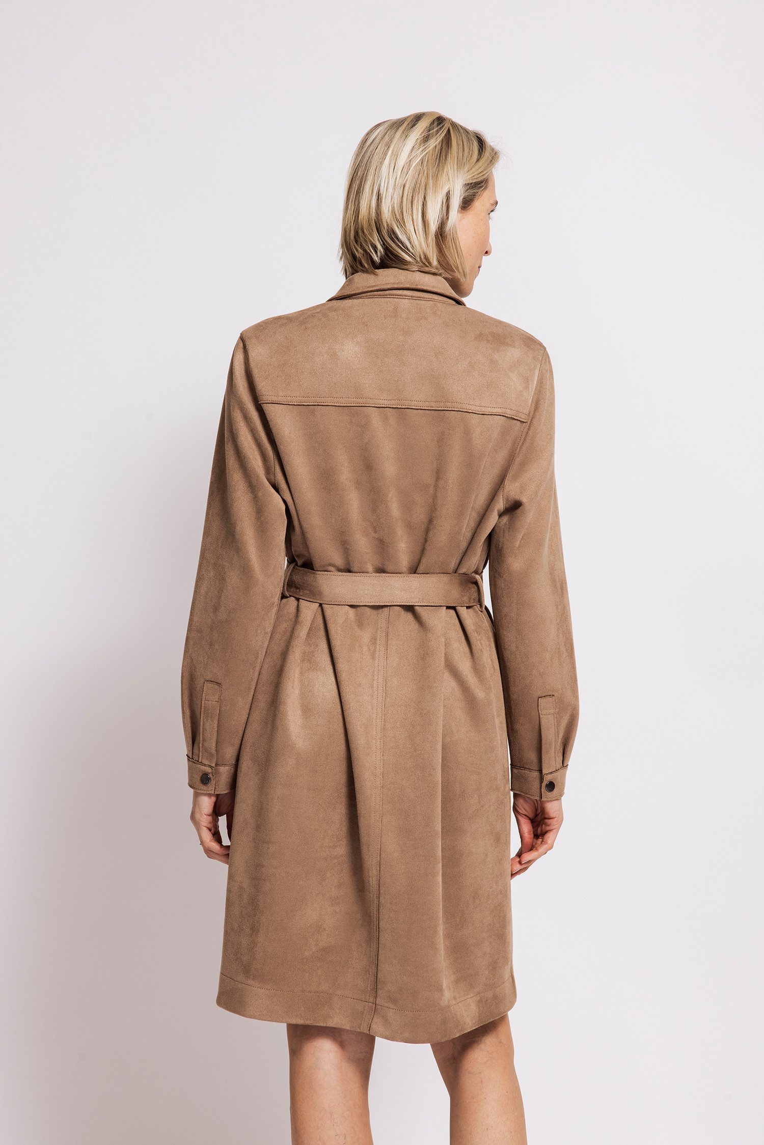 Zhrill Hemdblusenkleid ADENI Velours-Optik, unifarben, mit Bindegürtel – Bild 2 von 4