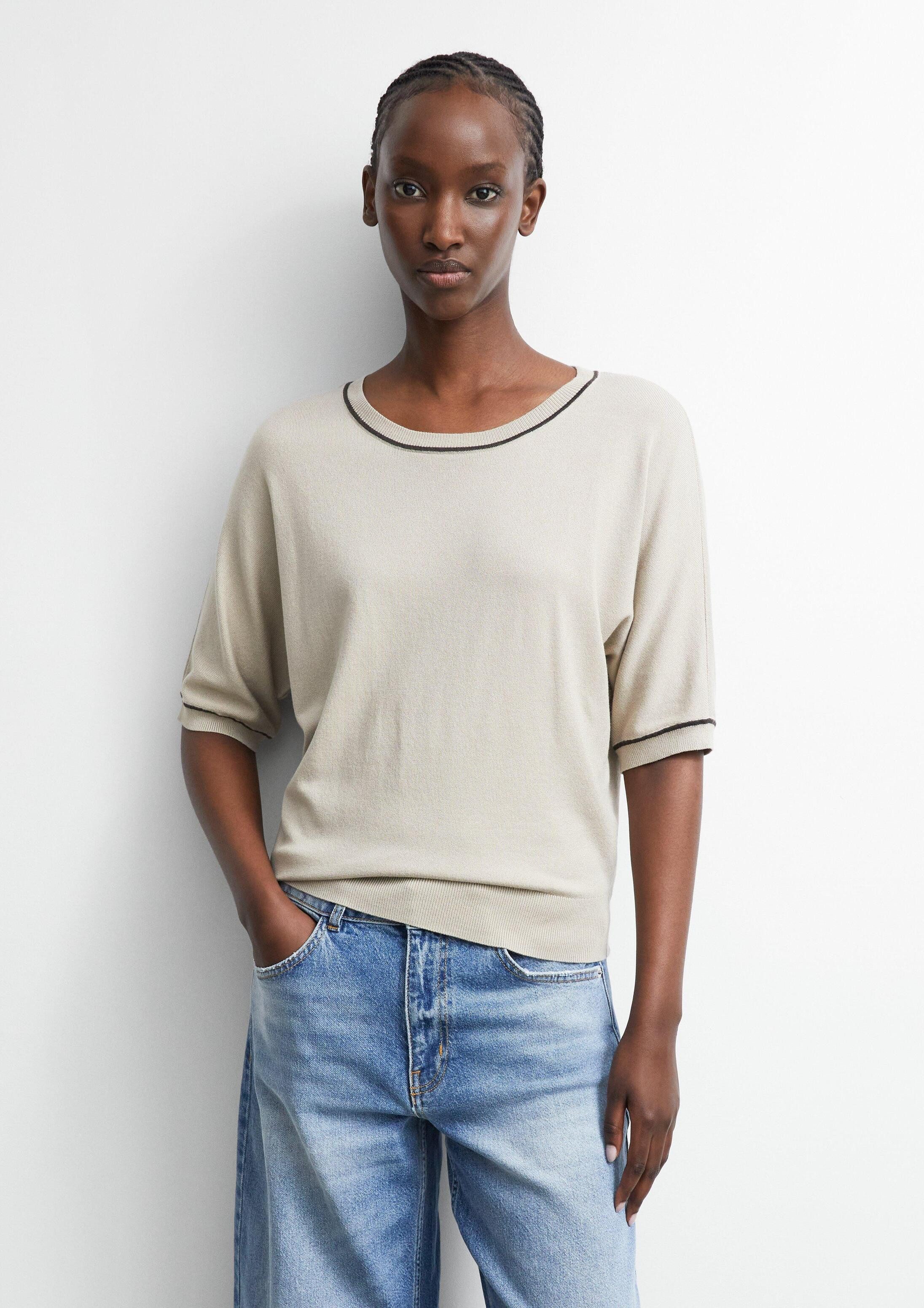 comma Kurzarmpullover Strickpullover Feinstrick-Shirt mit Kontrast-Details