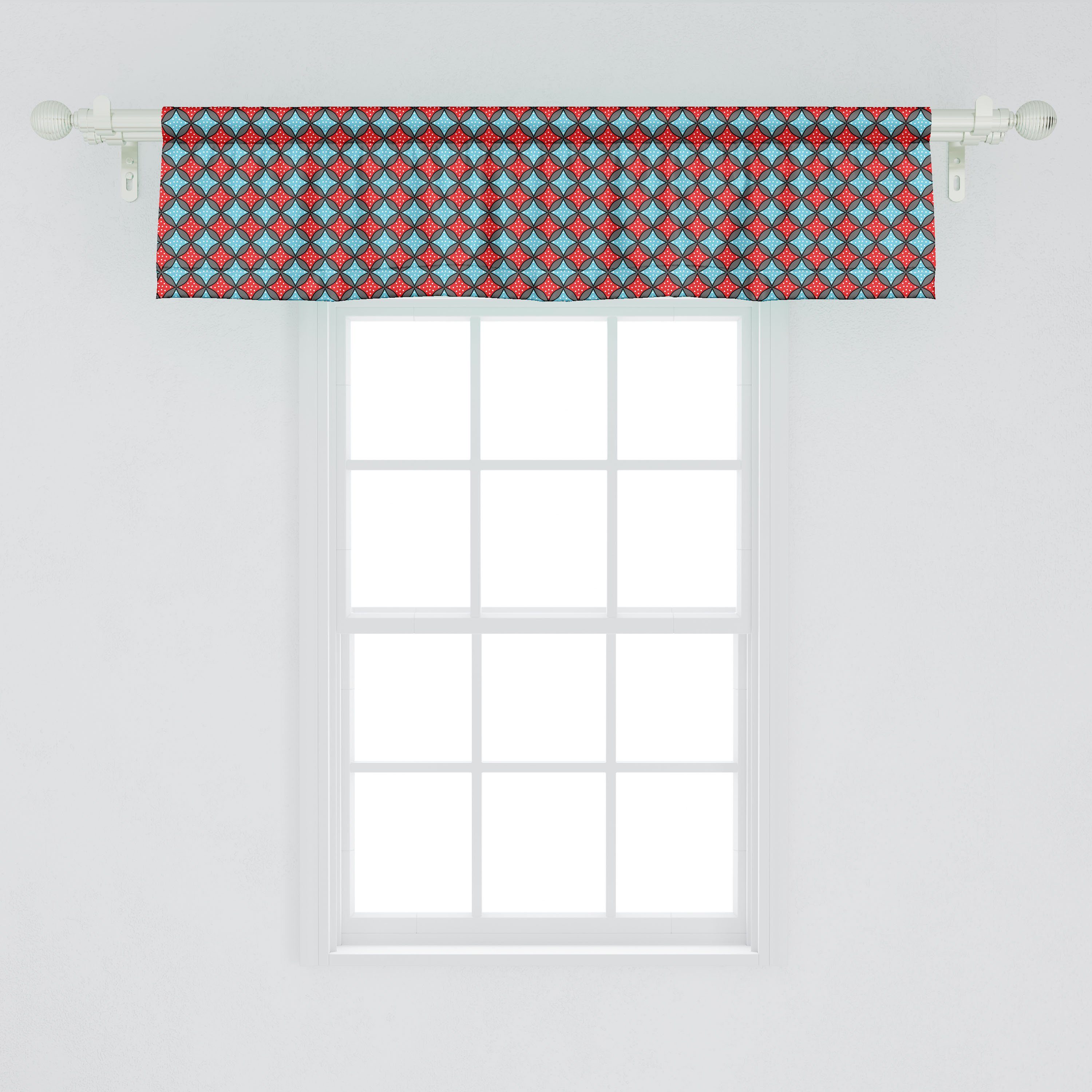 Microfaser, für Blau Küche Rot Sterne Schlafzimmer Abakuhaus, Stangentasche, Volant Dekor mit gepunktete Vorhang geometrisch Scheibengardine