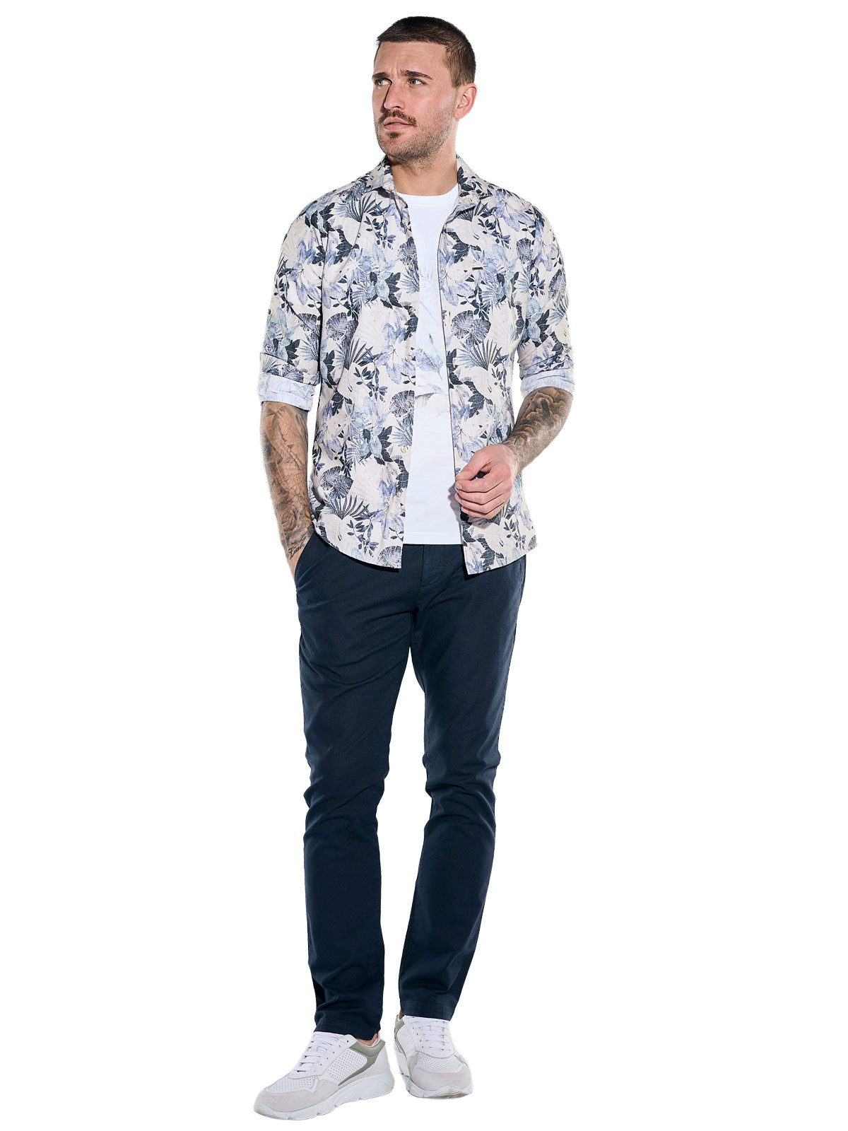 emilio adani Langarmhemd Herren Langarmhemd mit floralem Print, Saphirblau