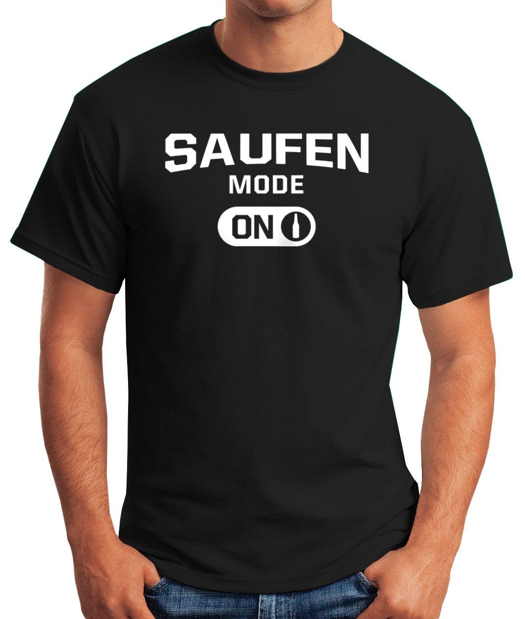 Saufen Mode on Print-Shirt Print lustiges Moonworks® Bier Party Saufen Herren Trink mit MoonWorks Shirt T-Shirt