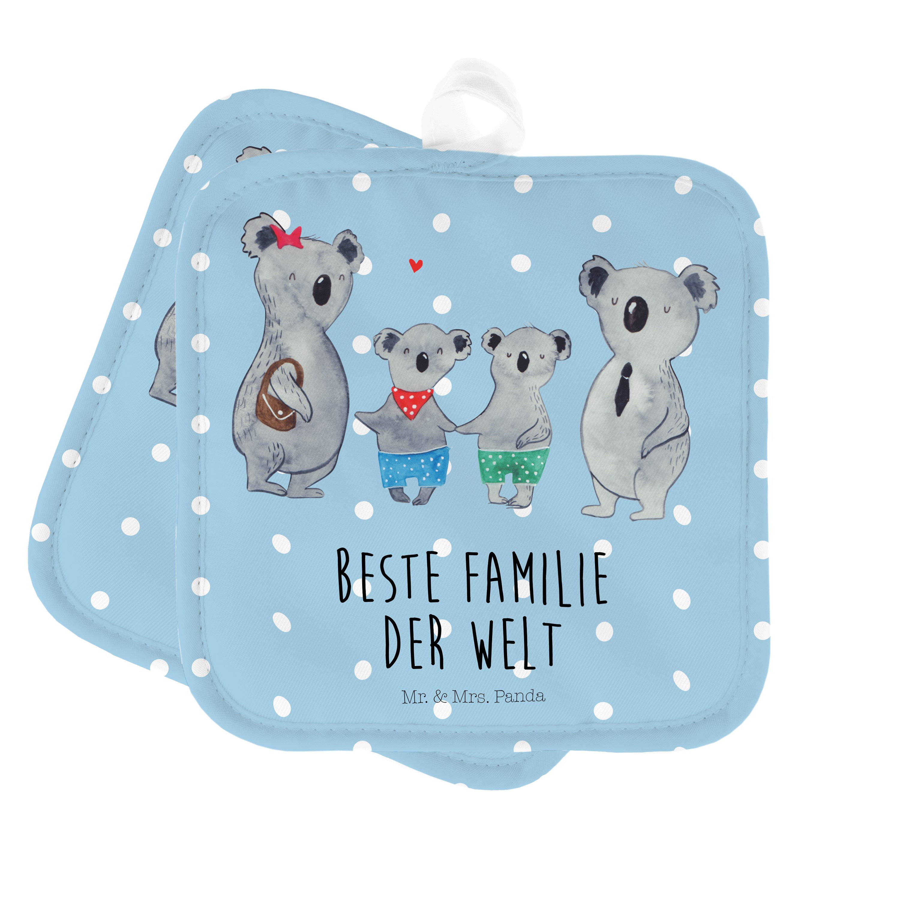 Topflappen Blau Familie Mrs. zwei Fam, Familienzeit, Papa, Mr. Panda - (1-tlg) & Pastell Koala Geschenk, -