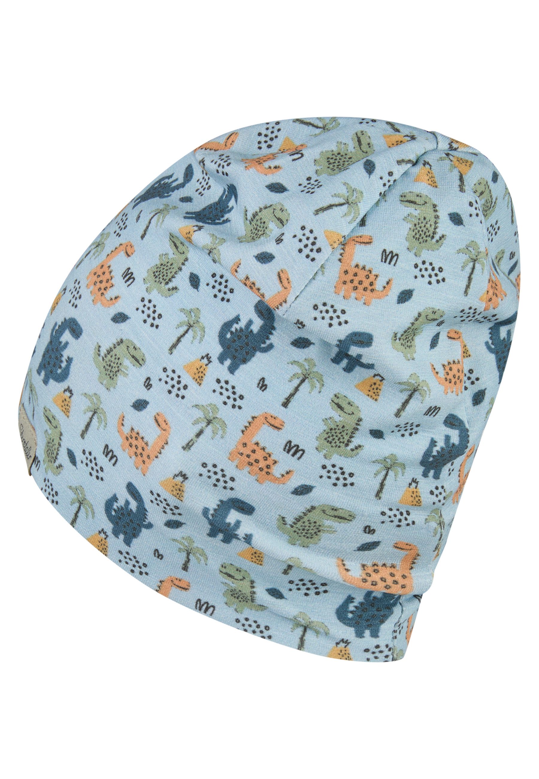 Sterntaler® Beanie UV-Schutz 50+ Beanie Dinokinder (1-St) Beanie aus Flammgarn Jersey mit Dinokindern, zwei Tragevarianten