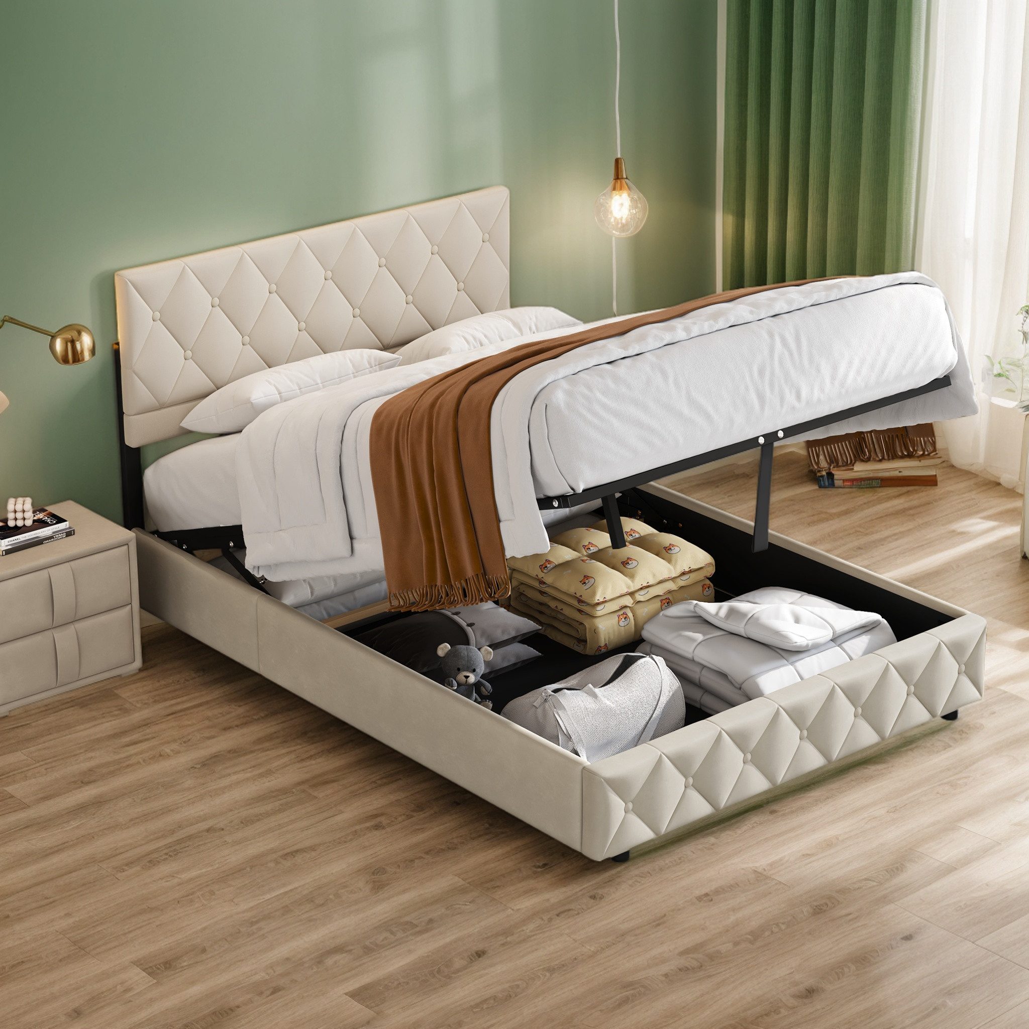 OKWISH Polsterbett Stauraumbett Funktionsbett (Ausgezeichnete Atmungsaktivi günstig online kaufen