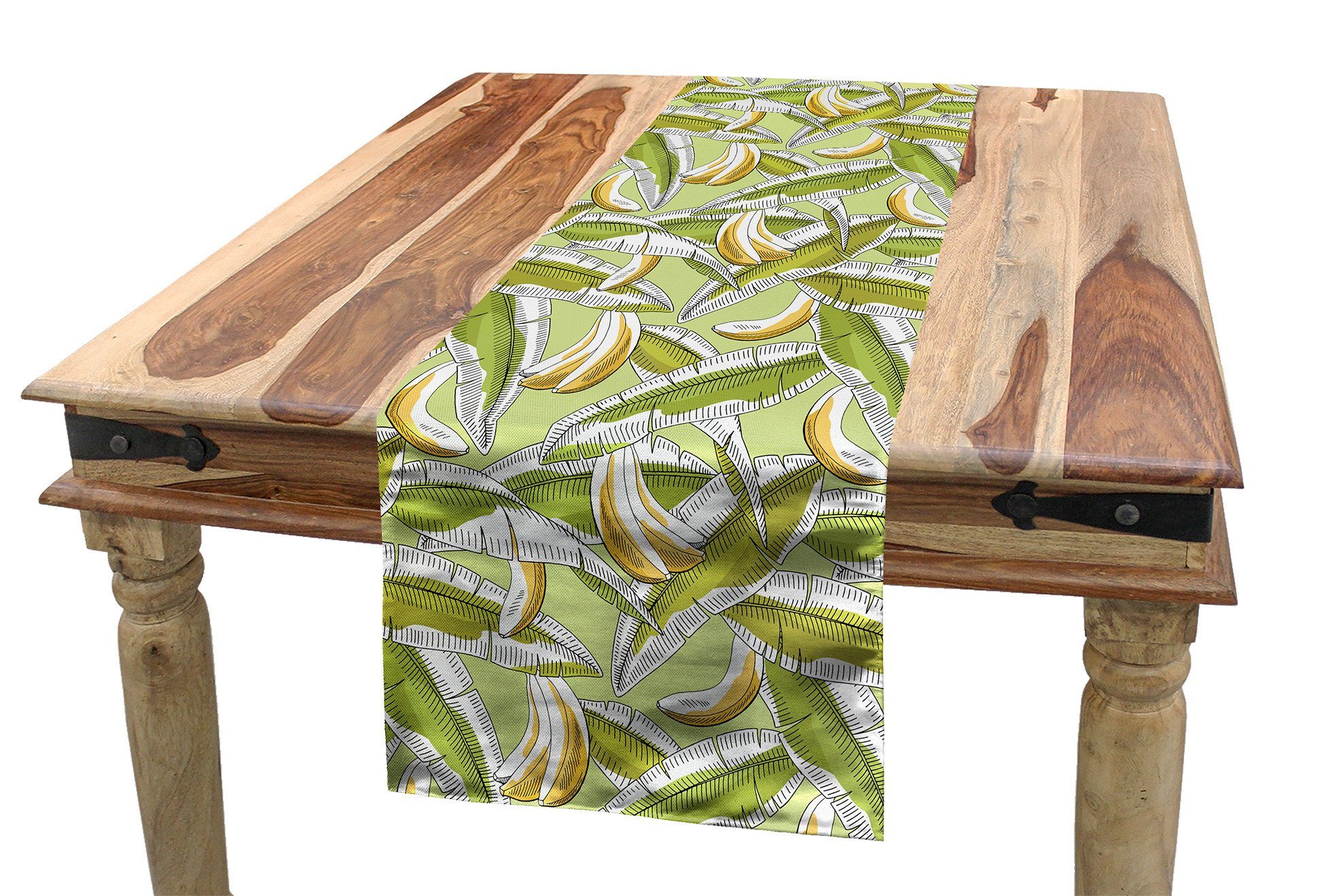 Abakuhaus Tischläufer Esszimmer Küche Rechteckiger Dekorativer Tischläufer, Banane Tropische Frucht mit Blättern