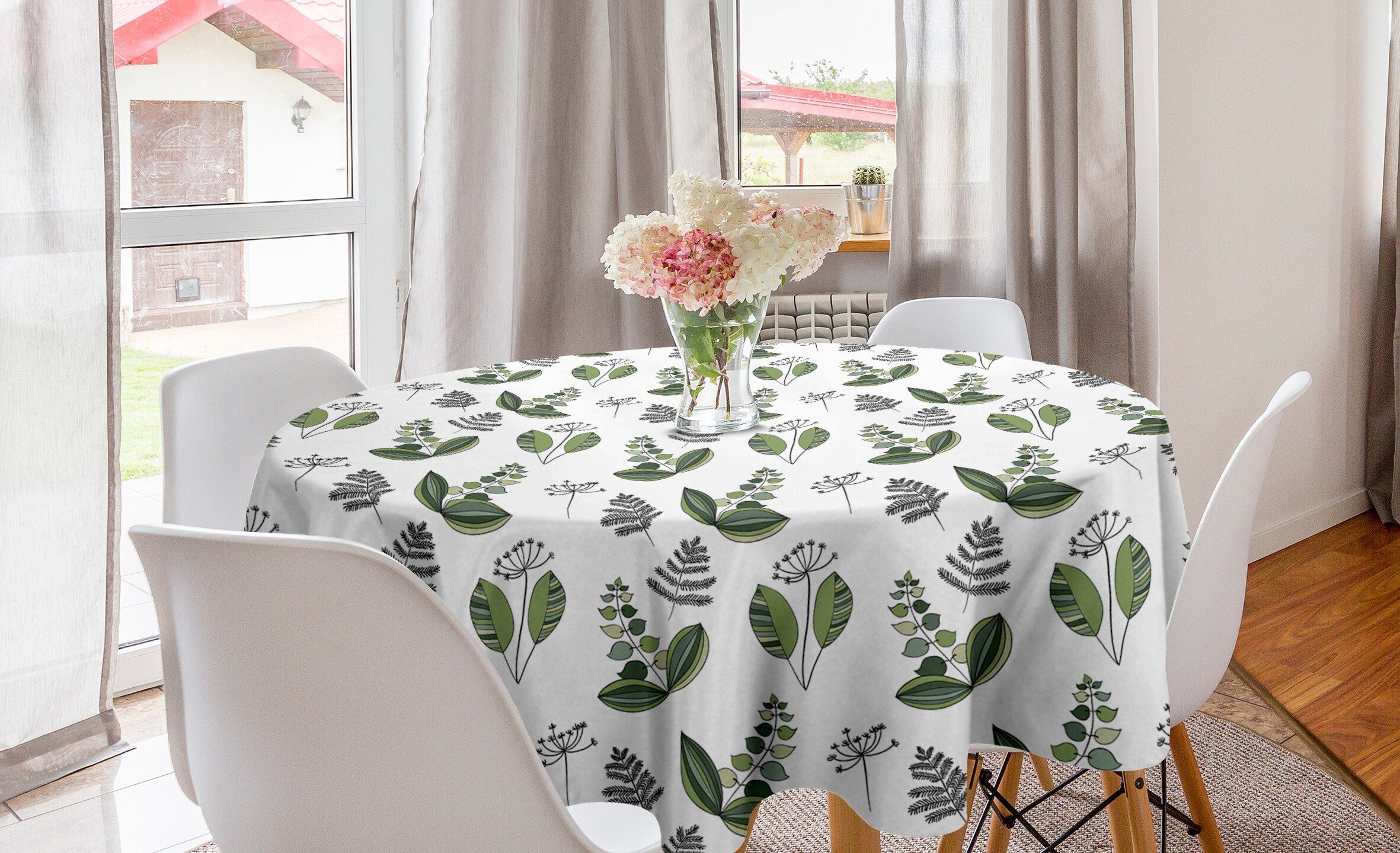 Dekoration, skandinavisch Esszimmer Küche Pflanzen Blühende Frische Tischdecke für Tischdecke Abakuhaus Abdeckung Kreis