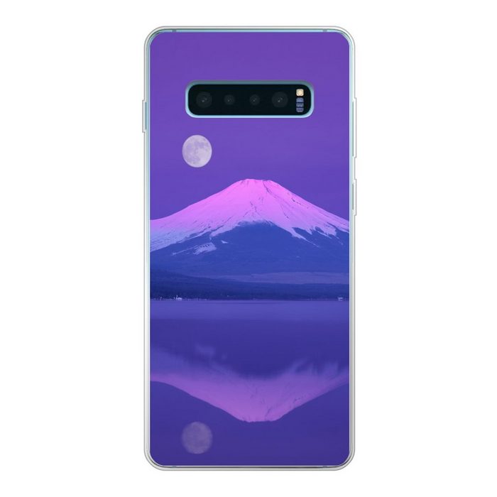 MuchoWow Handyhülle Mond - Berg - Lila Phone Case Handyhülle Samsung Galaxy S10+ Silikon Schutzhülle