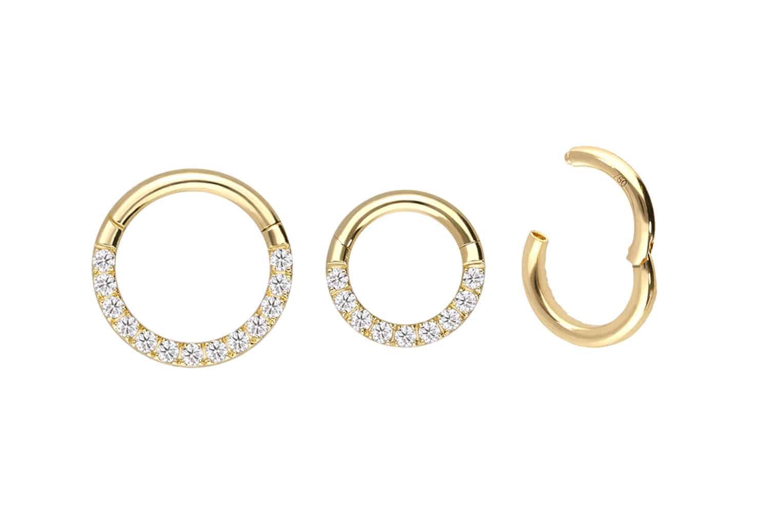 PIERCINGLINE Nasenpiercing 18 Karat Gold Segmentring Clicker EINGEFASSTE MOISSANITE Ohrpiercing (Clicker, 1-tlg), Ohrpiercing für Conch, Helix, Tragus, Daith, Lobe