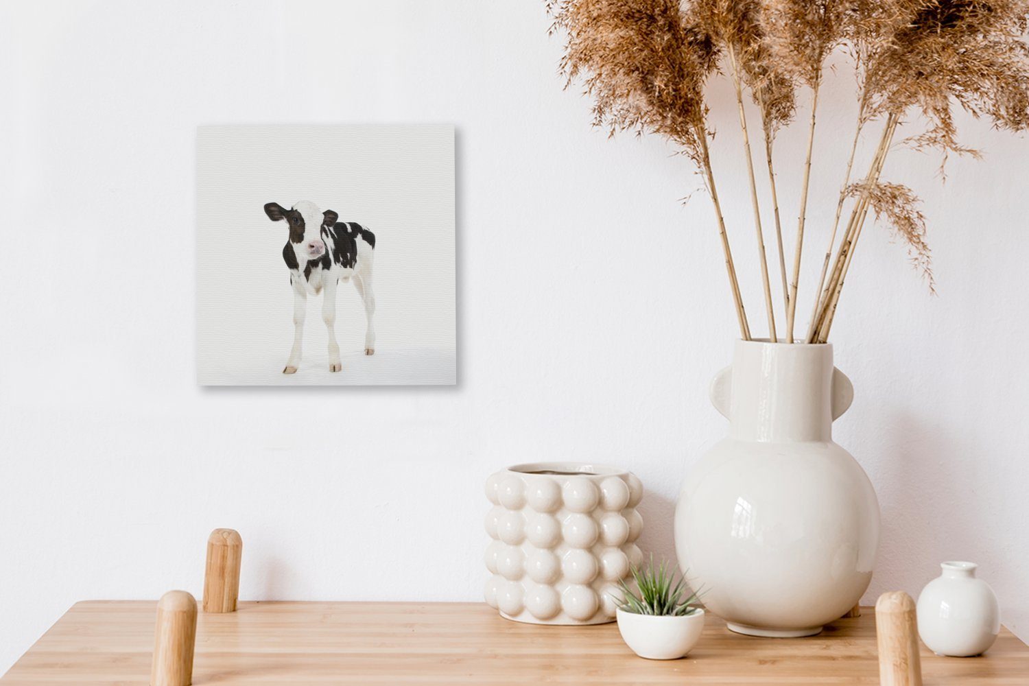 Weiß Kalb Leinwandbild Kuh Wohnzimmer Tiere, Schlafzimmer Bilder - für OneMillionCanvasses® Leinwand - (1 St), -