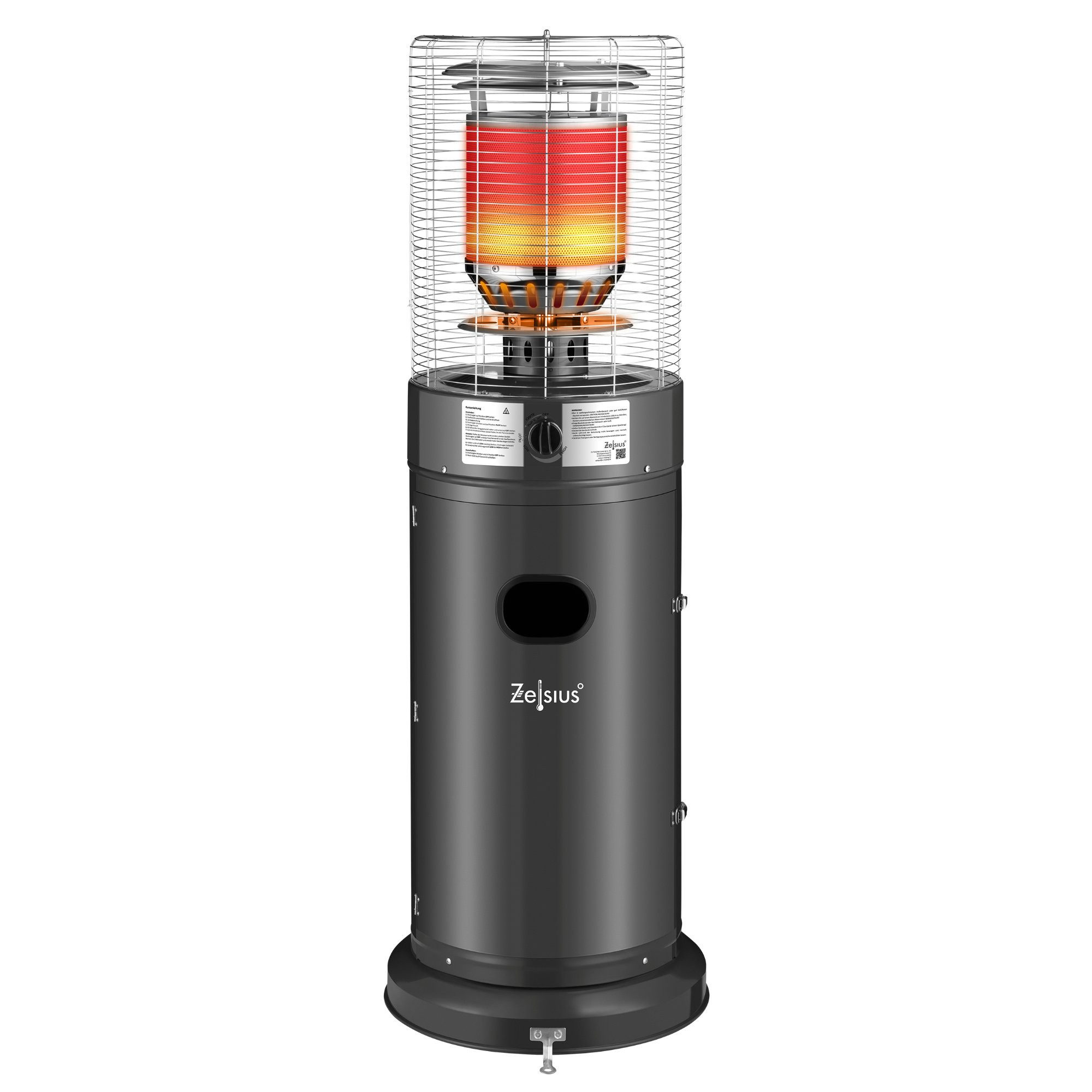 Zelsius Terrassenstrahler Gas Heizstrahler "Zermatt", 11 kW, Dunkelgrau, Ø 46cm x 137 cm, 11000.00 W