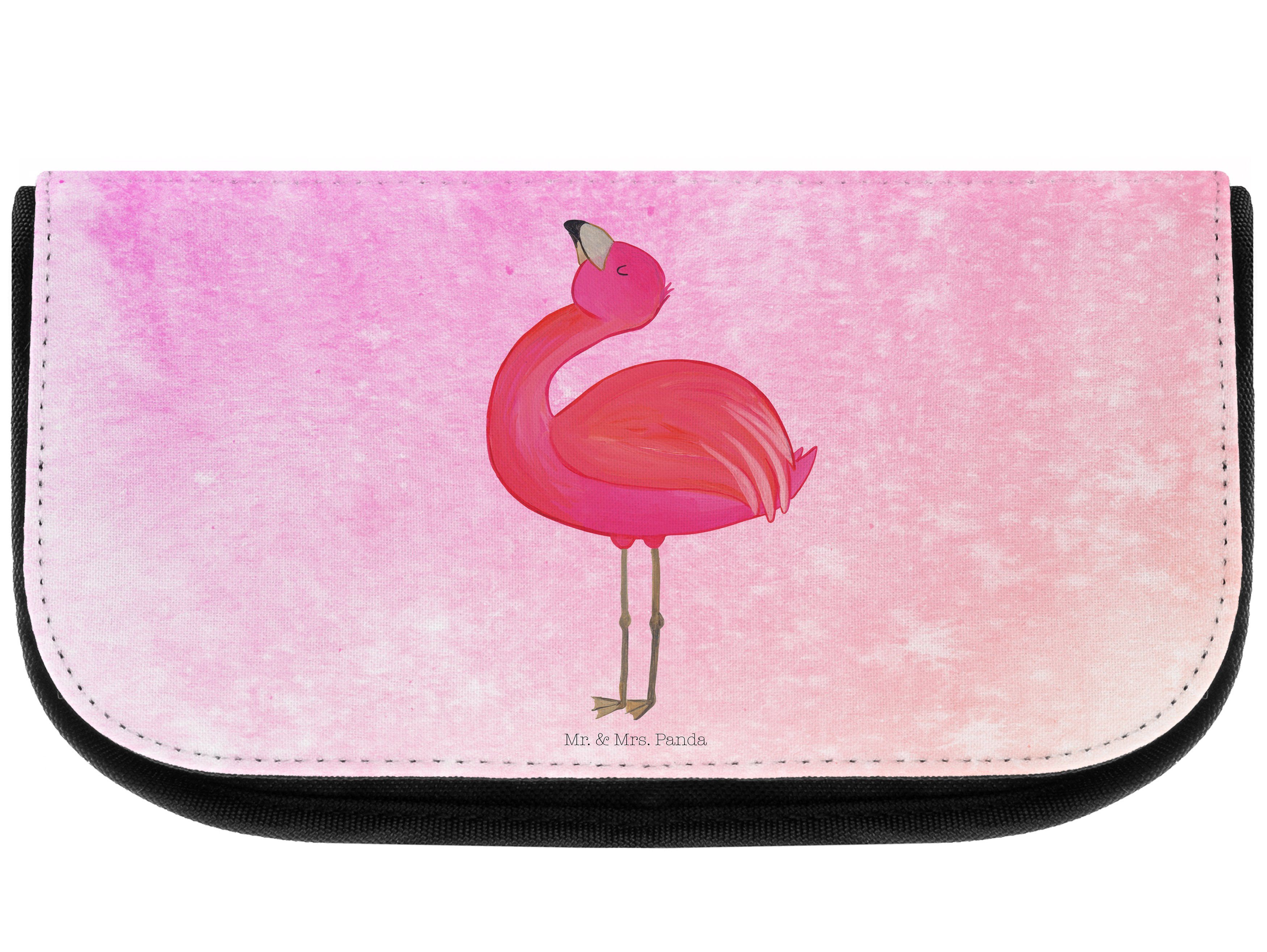 Mr. & Mrs. Panda Kosmetiktasche Flamingo stolz - Aquarell Pink - Geschenk, Kulturtasche, Make-Up Tasc (1-tlg)