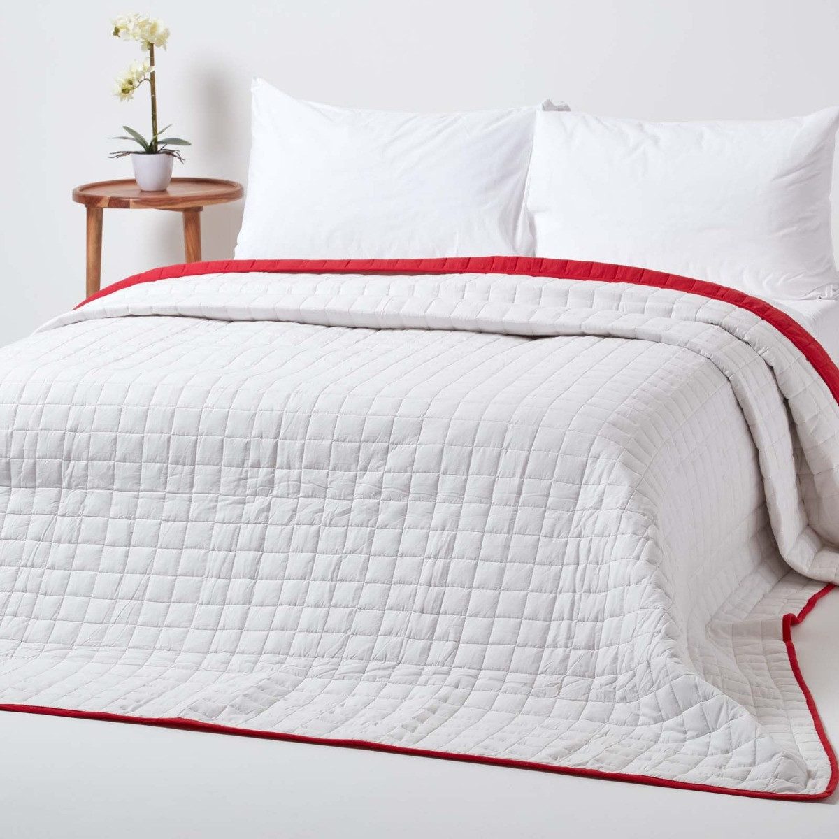 Plaid Gesteppte Tagesdecke aus 100% Baumwolle, rot/weiß, 150 x 200 cm, Homescapes – Bild 4 von 5