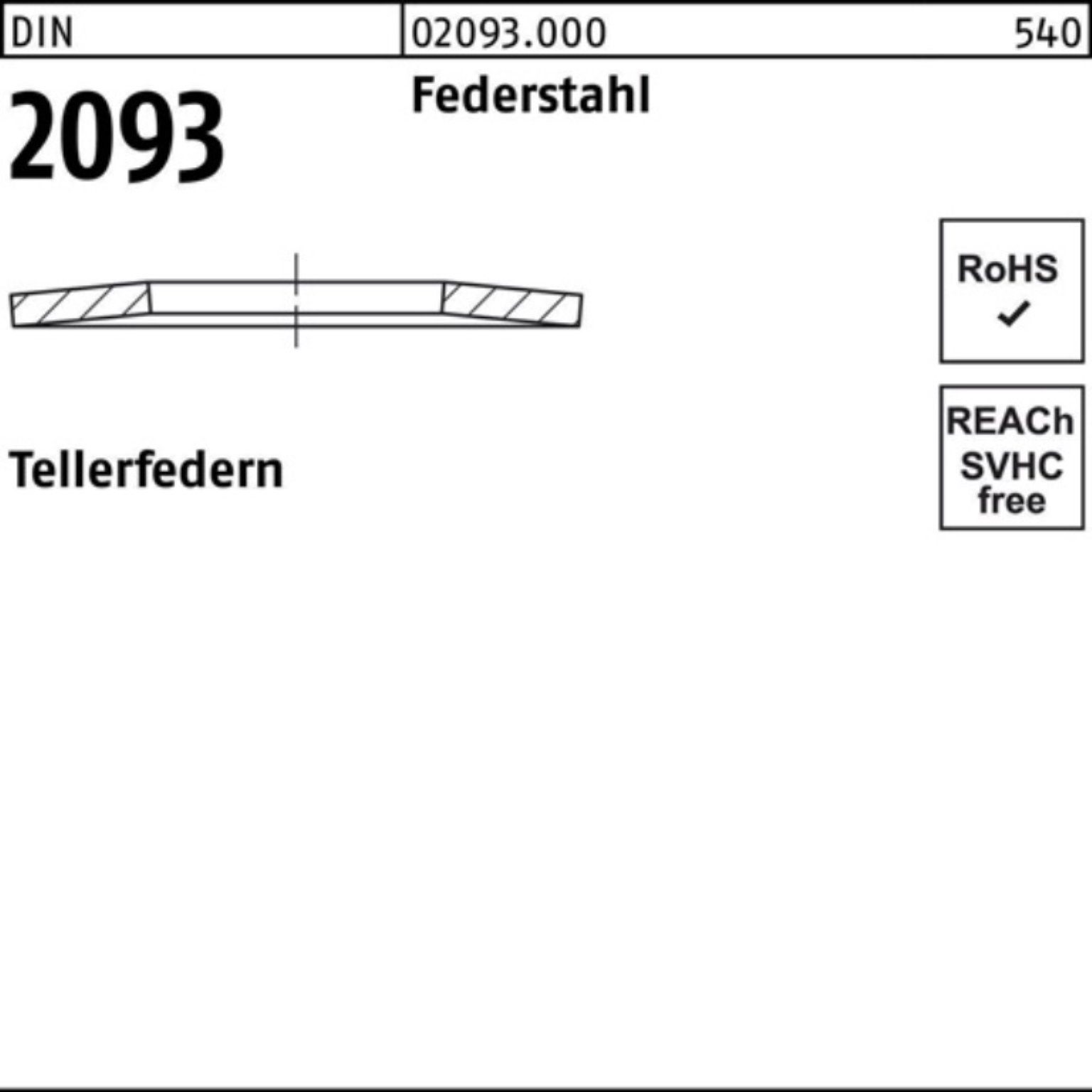 Reyher Tellerfeder 200er Pack Tellerfeder DIN 2093 10x 5,2x0,5 Federstahl 200 Stück DIN