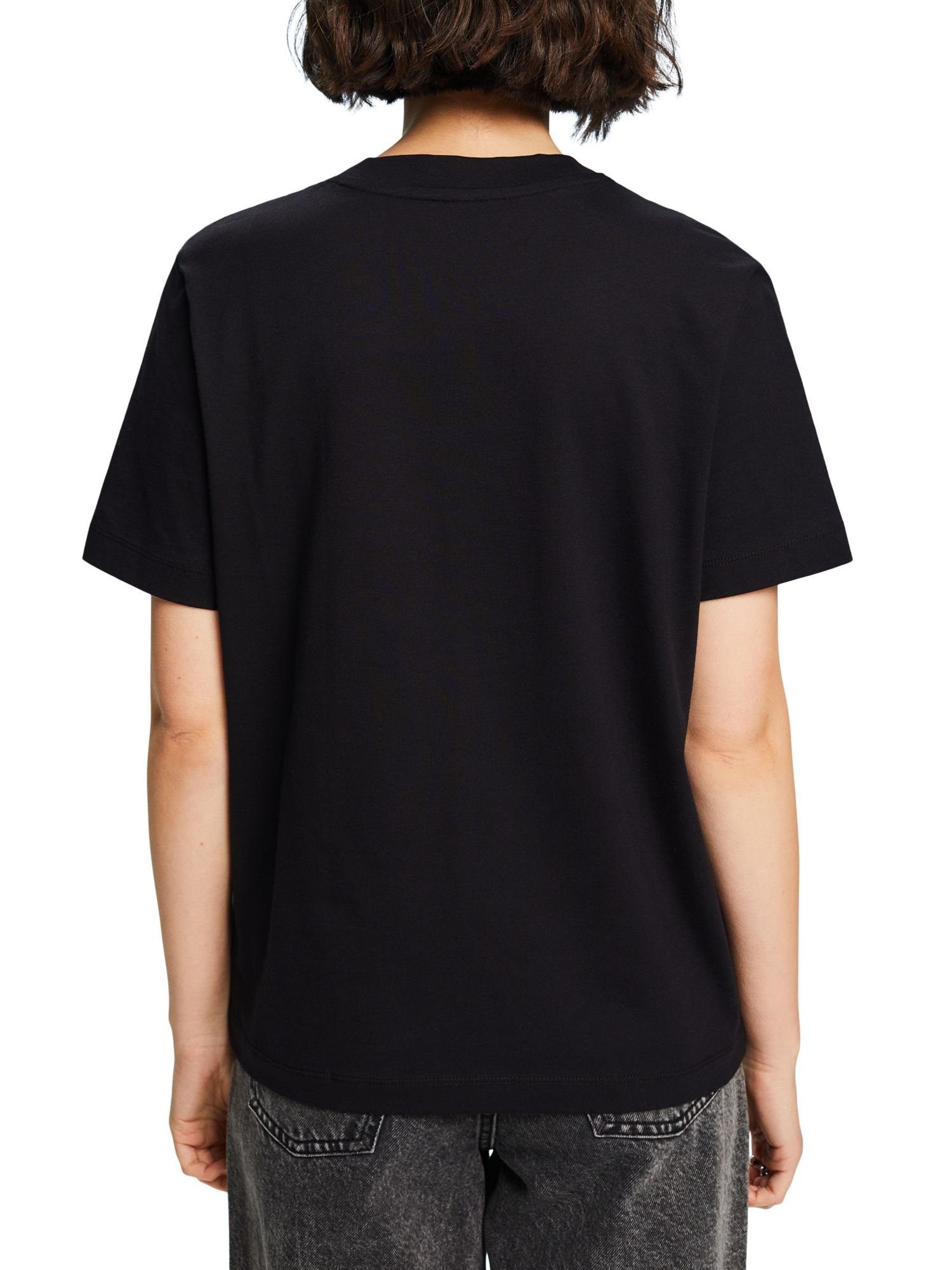 T-Shirt (1-tlg) BLACK mit T-Shirt Logostickerei Esprit