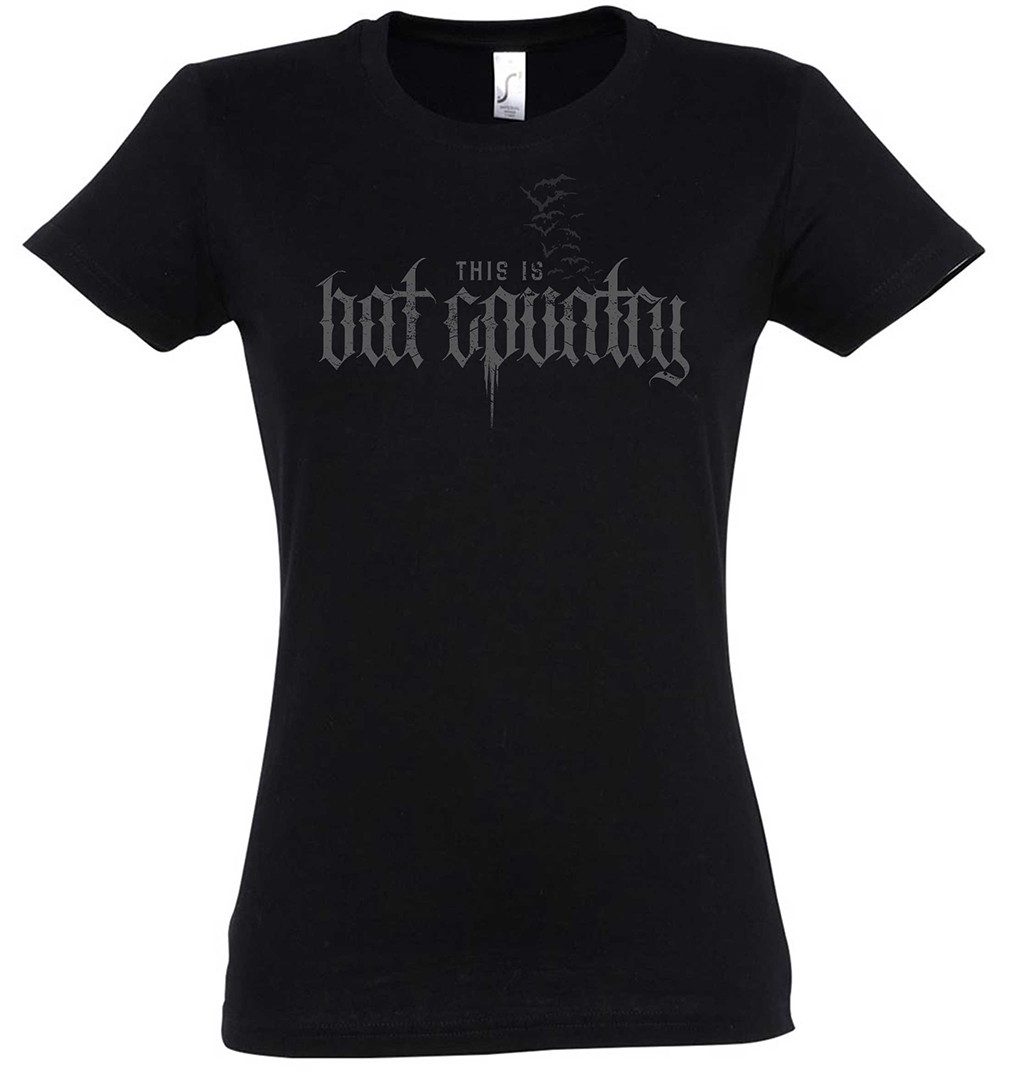 Urban Backwoods Print-Shirt This Is Bat Country Damen T-Shirt Fear Fledermaus Loathing Gothic Las (1-tlg) And Vegas Batcave Fledermäuse