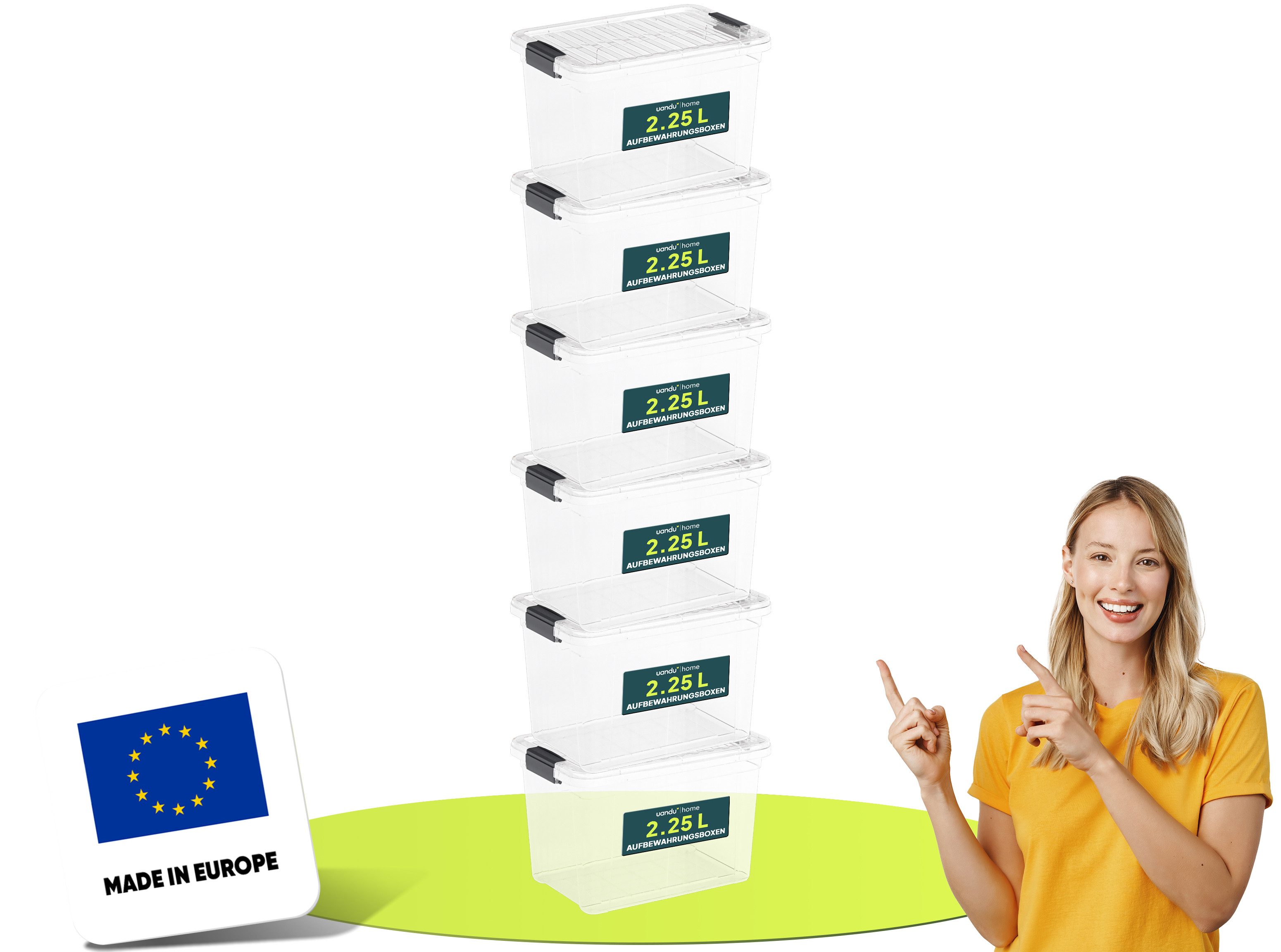 uandu home Aufbewahrungsbox mit Deckel groß Set BPA Frei Kunststoff, Aufbewahrungsboxen mit deckel (Plastikbox, Plastic Storage box, Storage Container, Stapelbar, 6 St., 3er, 4er und 6er-Set Varianten)