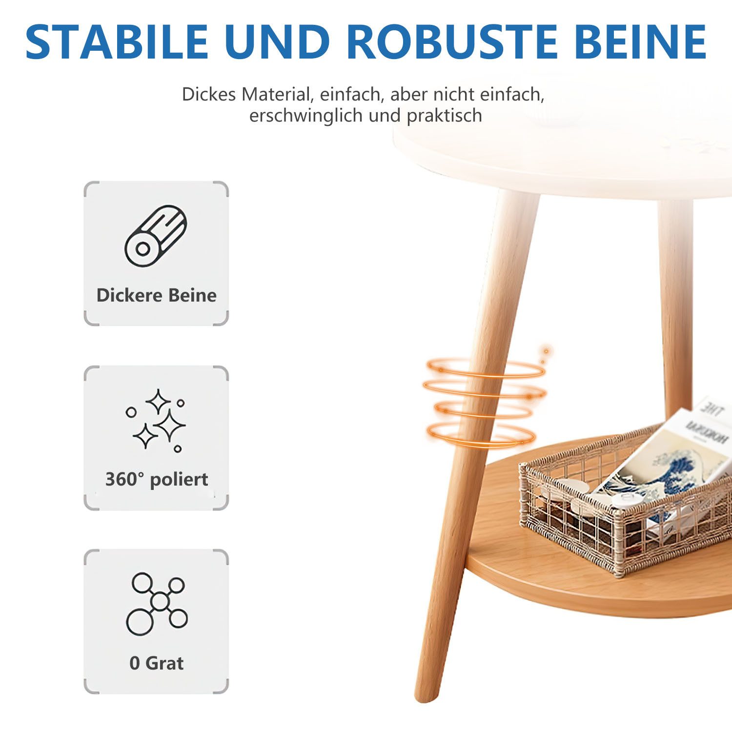HEYHIPPO Beistelltisch Warmweißer doppelschichtiger Couchtisch aus Holz kleiner Beistelltisch (Ein Tisch, Rutschfest, nur 0,28 m² Fläche, stabile Dreiecksstrukt – Bild 5 von 5