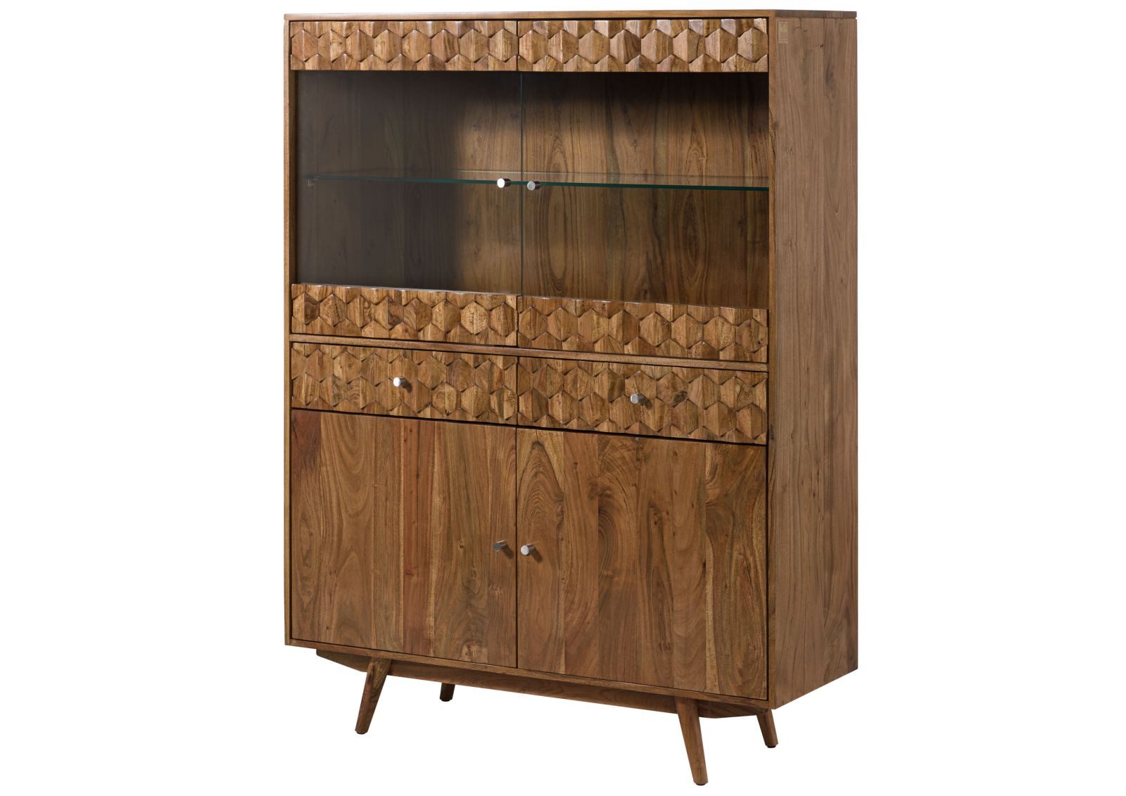 Massivmoebel24 Highboard MOSAYK Akazie Massivholz natur (Massivholz montiert 98 kg MOSAYK), Akazie 120x42x160 cm (BxTxH) natur lackiert