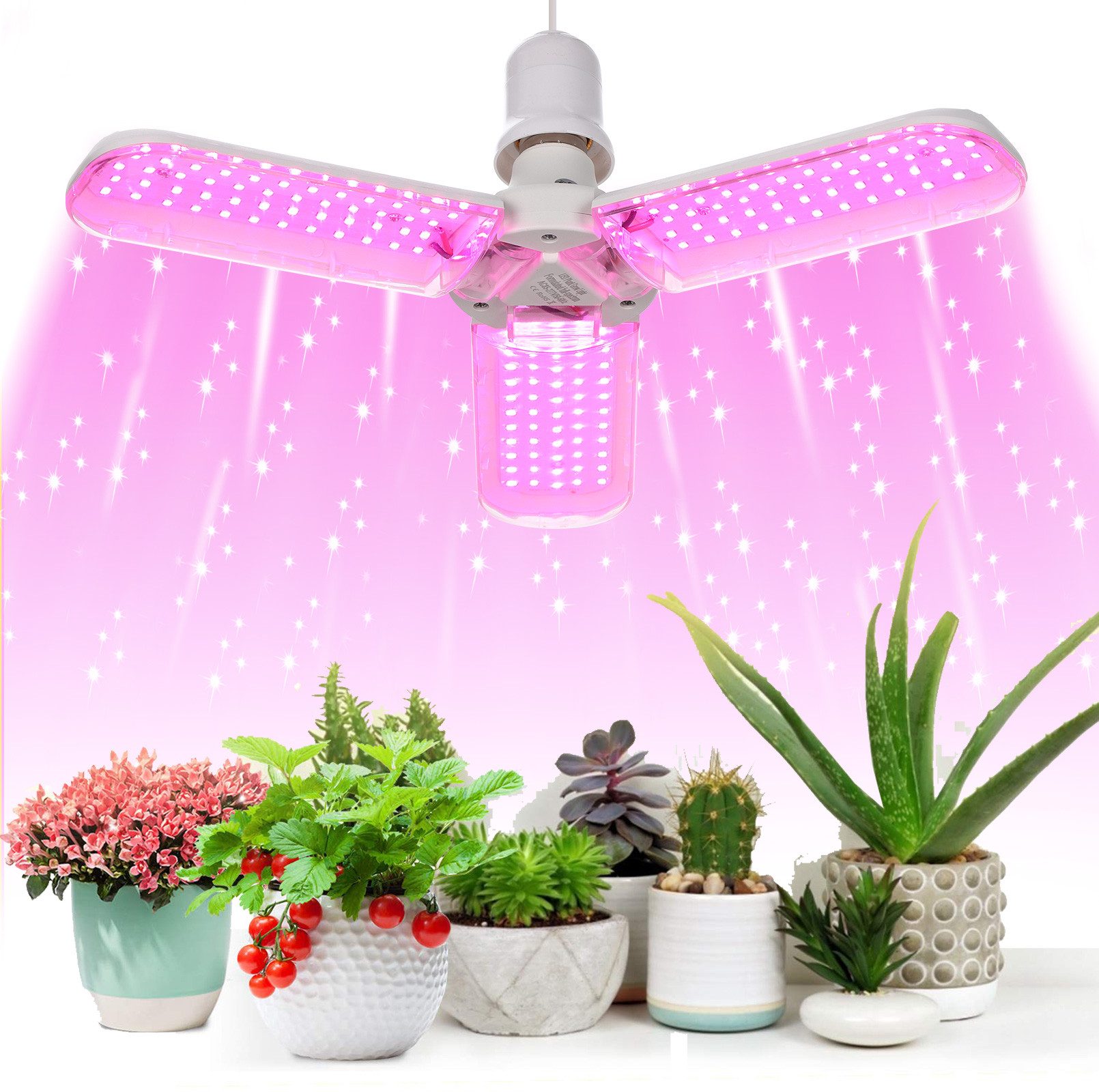 MUPOO Pflanzenlampe LED Vollspektrum Pflanzenlicht für Zimmerpflanzen,LED Wachstumslichter, Pflanzenleuchte, E26/E27 Sockel, 2/3/ 4 Blätter klappbar