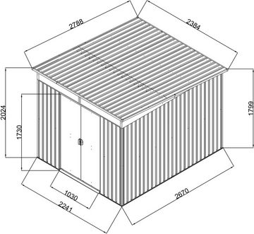 KONIFERA Gerätehaus Bill, BxT: 238x279 cm, (Set), Stahl, mit Bodenrahmen
