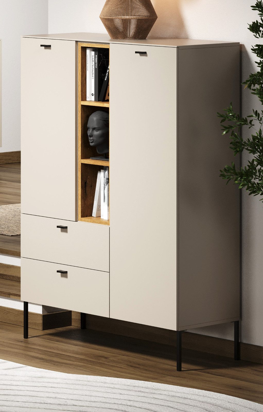 Furn.Design Highboard Alegro (Schrank in Sand / Cashmere mit Eiche, 93 x 14 günstig online kaufen