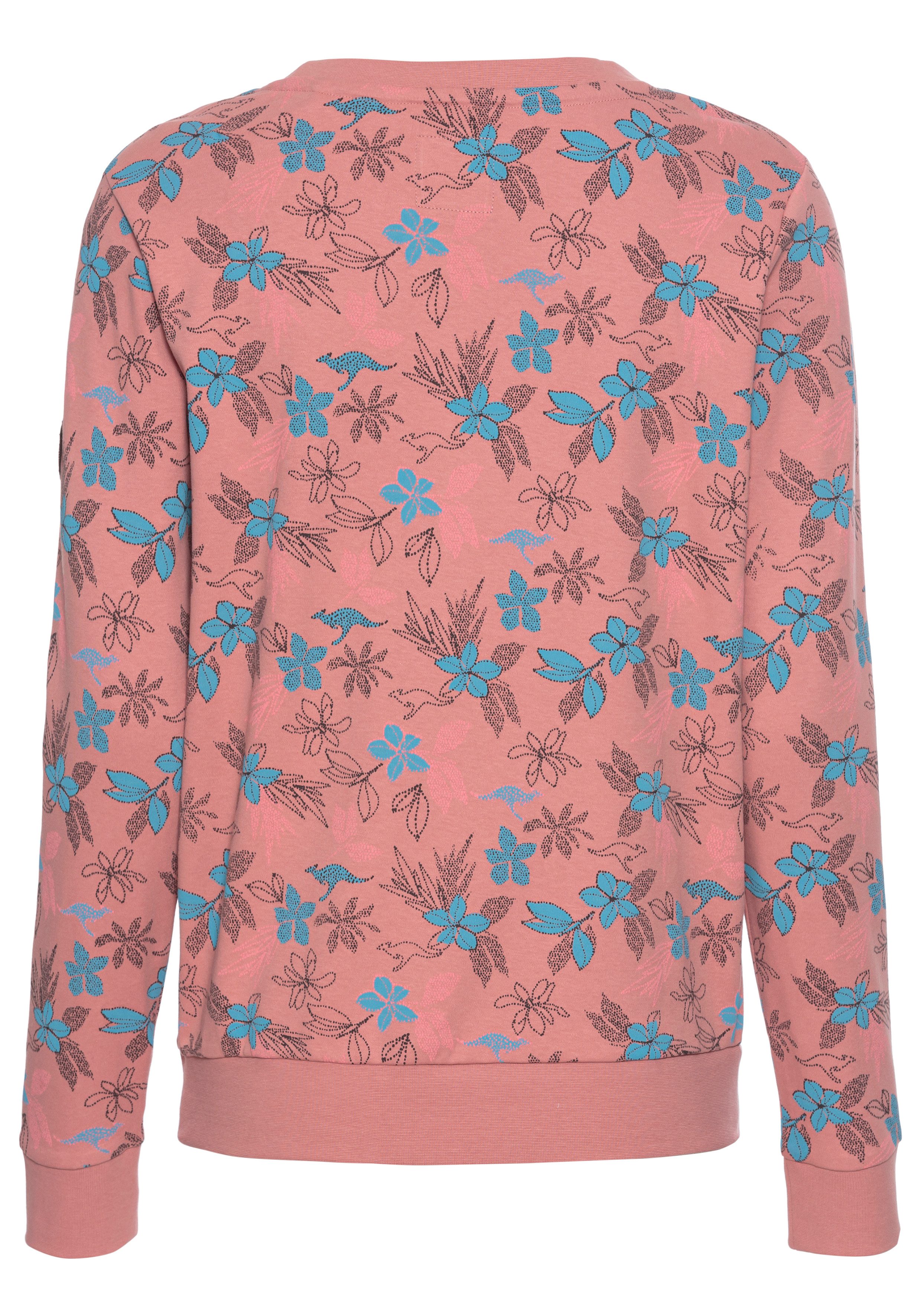 KangaROOS Sweatshirt Langarm, lässiger Schnitt, geblümtes Muster, Rundhalsausschnitt