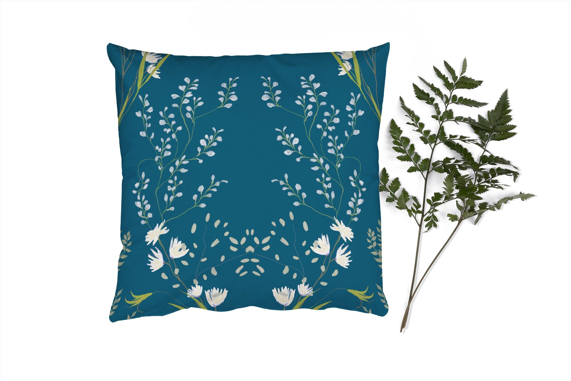 MuchoWow Dekokissen Design - Blumen - Pastell - Blau, Zierkissen mit Füllung für Wohzimmer, Schlafzimmer, Deko, Sofakissen
