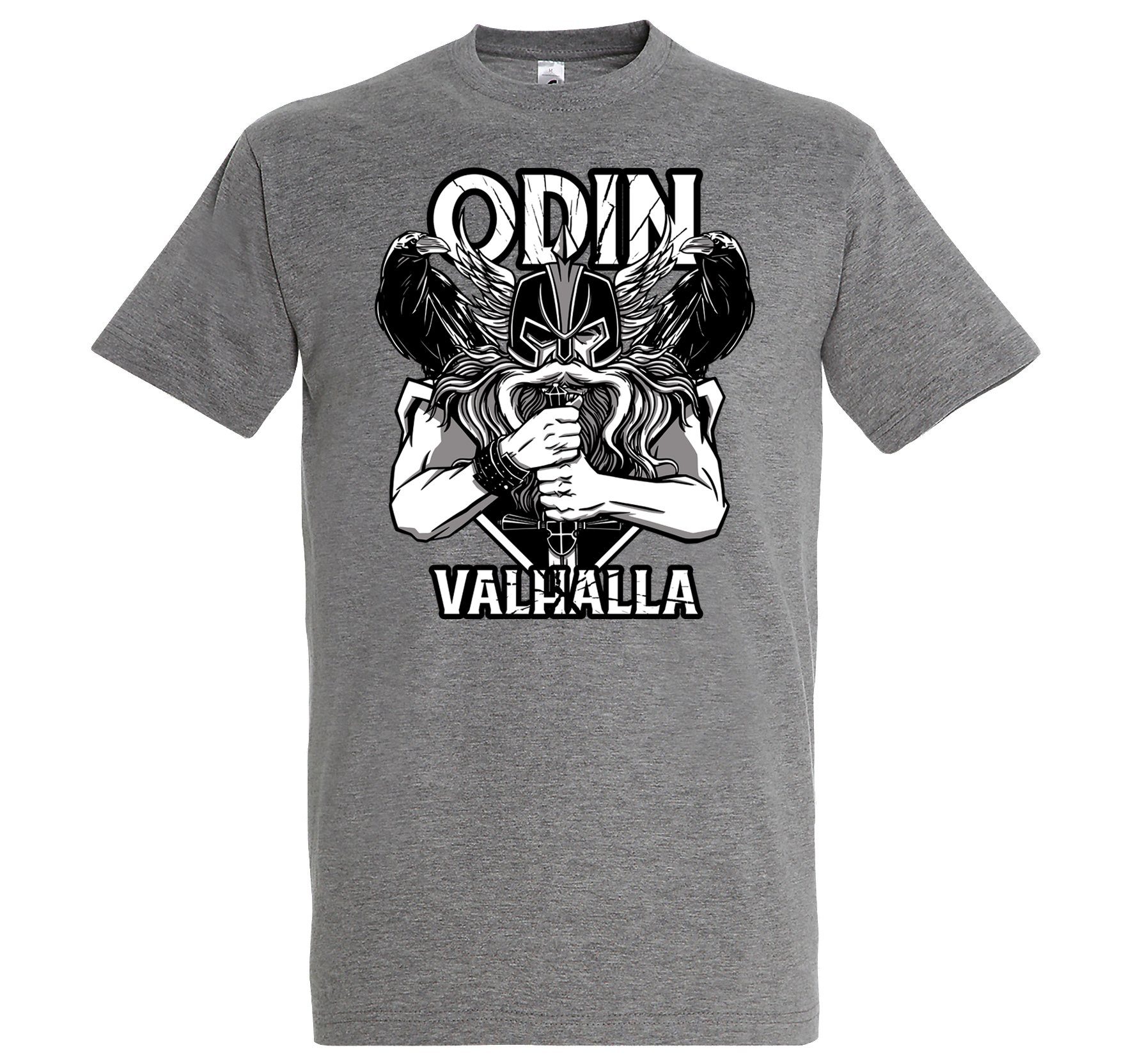 Designz T-Shirt Grau Youth Herren Spruch mit Odin Valhalla trendigem T-Shirt