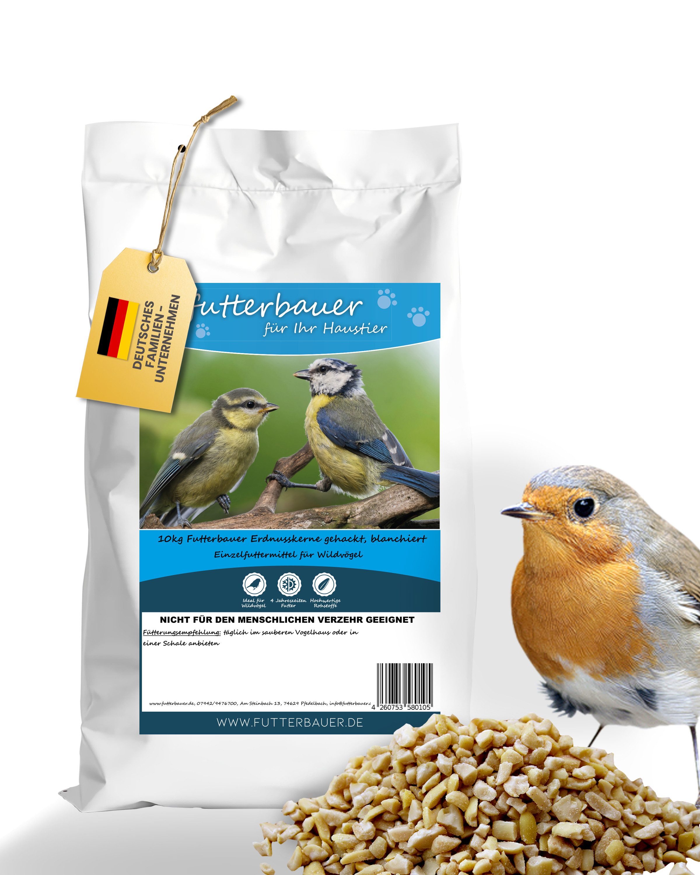 futterbauer Futterbauer 10kg Erdnusskerne gehackt blanchiert, für: Vogel