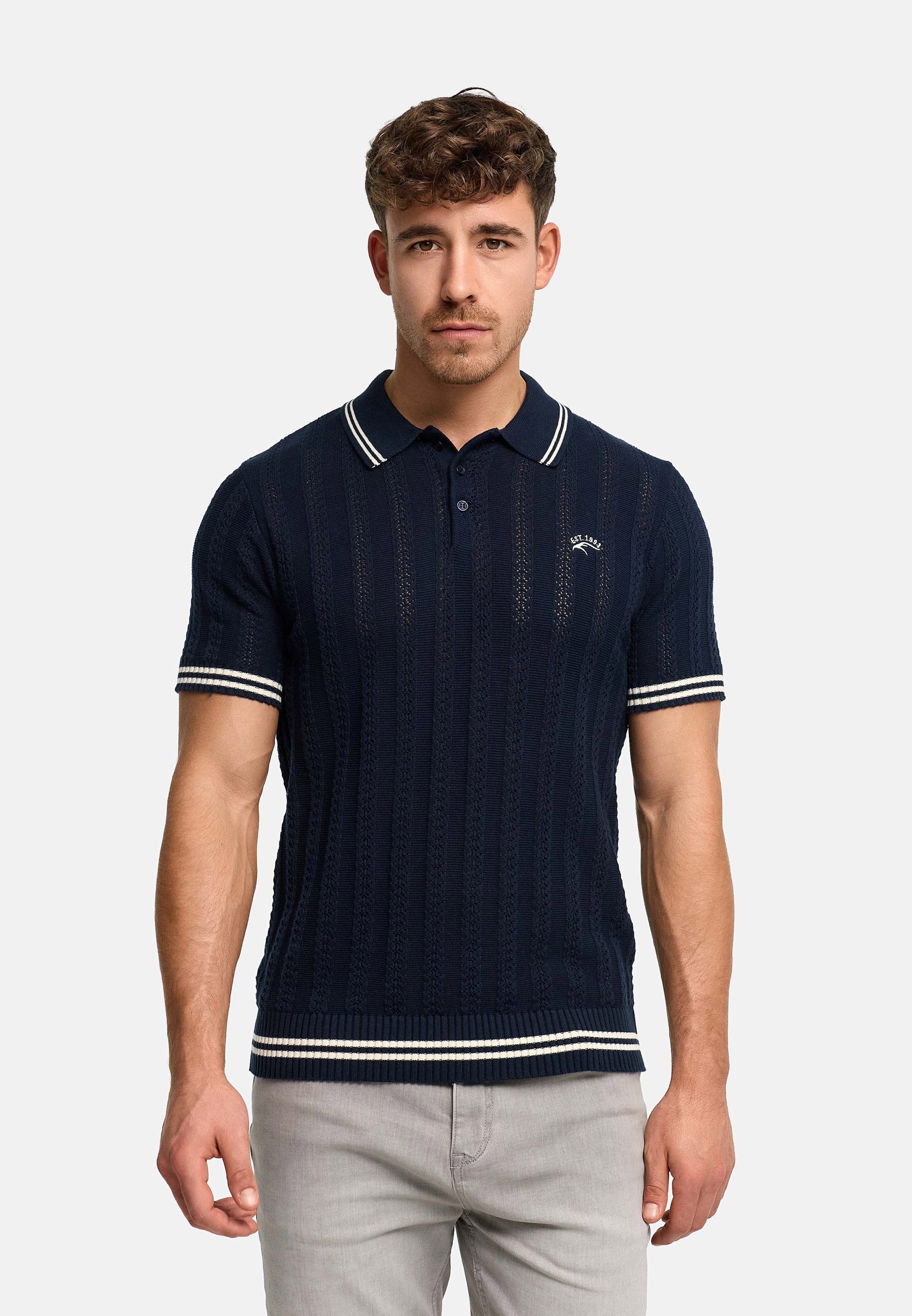 INDICODE Poloshirt Herren INLuner Polo- Sommershirt Strick-Polo aus Baumwolle mit Jacquard-Struktur