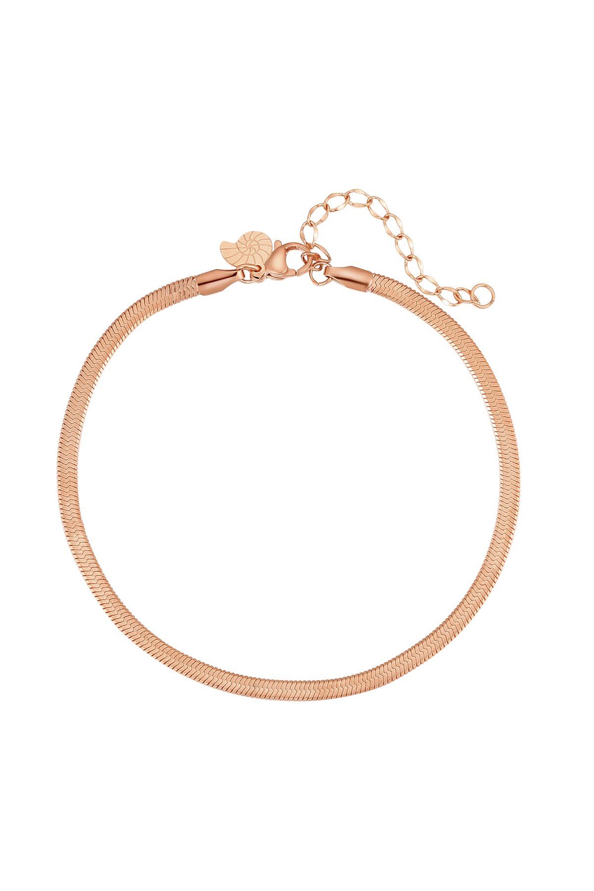 Hey Happiness Fußkette Schlange flach, Fußkettchen 18K Roségold Gold, Damen Fußband Edelstahl, wasserfest