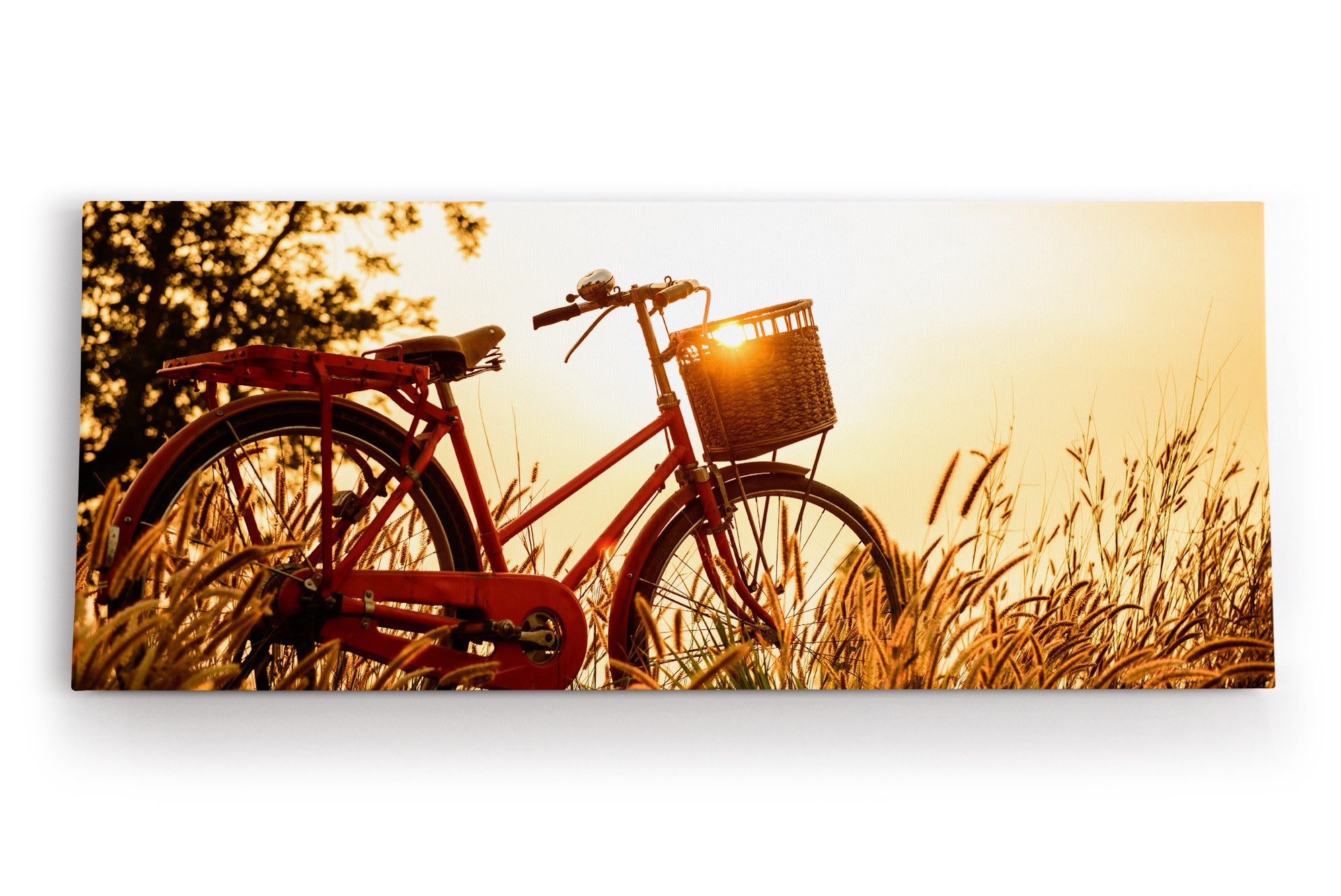 Leinwandbild Vintage Fahrrand im Feld Sommer Sonnenuntergang Weizenfeld