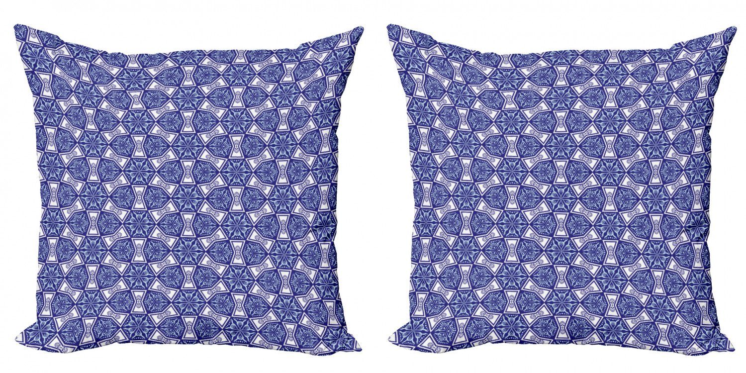 Kissenbezüge Modern Accent Doppelseitiger Digitaldruck, Abakuhaus (2 Stück), Blau Indigo Floral Geometrisch