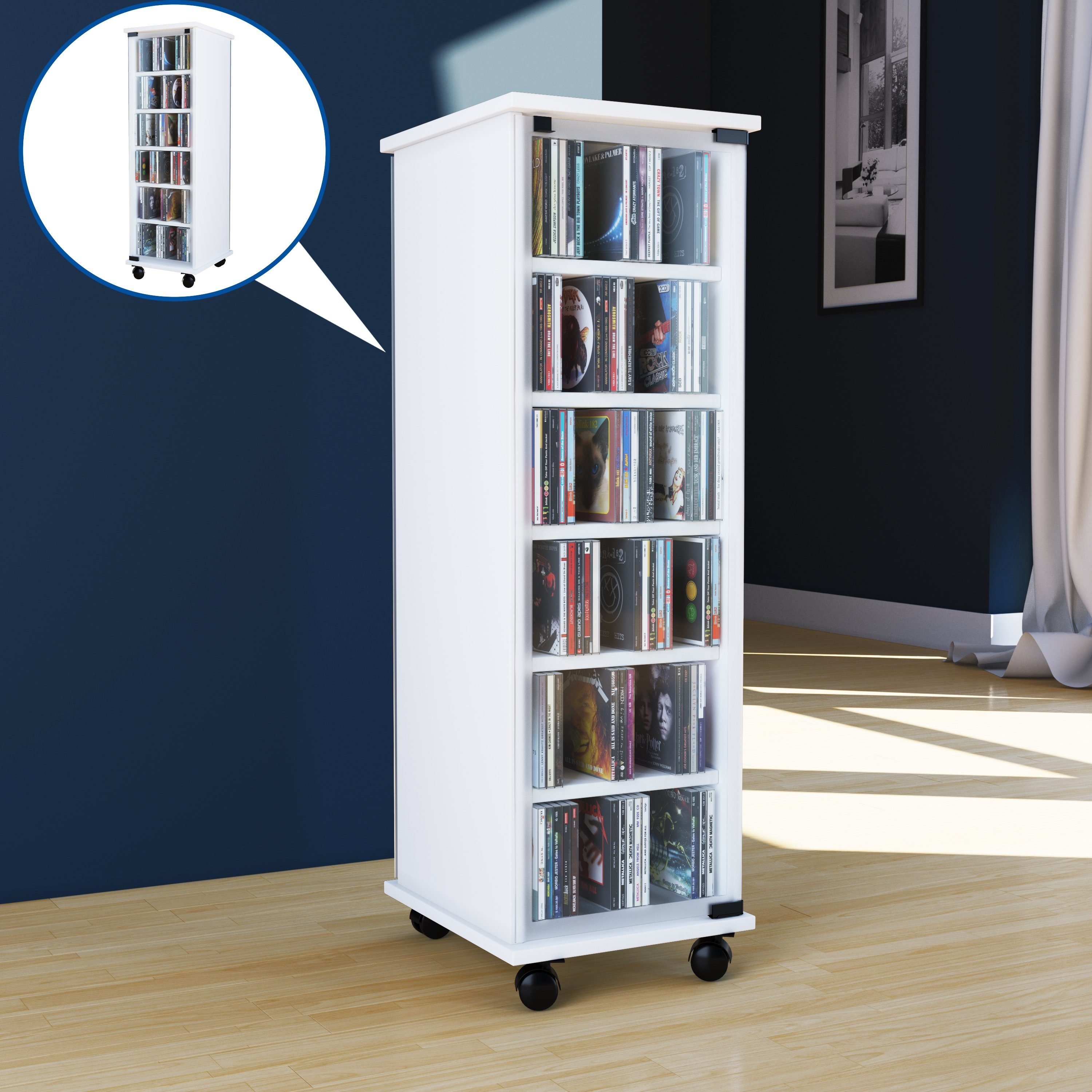 VCM Standregal Valenza B. 31 x T. 35 x H. 98 cm, Medienregal für CDs und DVDs, für Wohnzimmer und Mediaraum, 12 Fächer – Bild 2 von 2