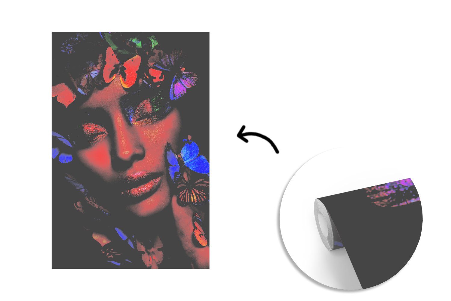 - Regenbogen, Vinyl Wohnzimmer, Matt, Schmetterlinge Fototapete für Frau (3 Montagefertig St), Tapete - bedruckt, Wandtapete MuchoWow