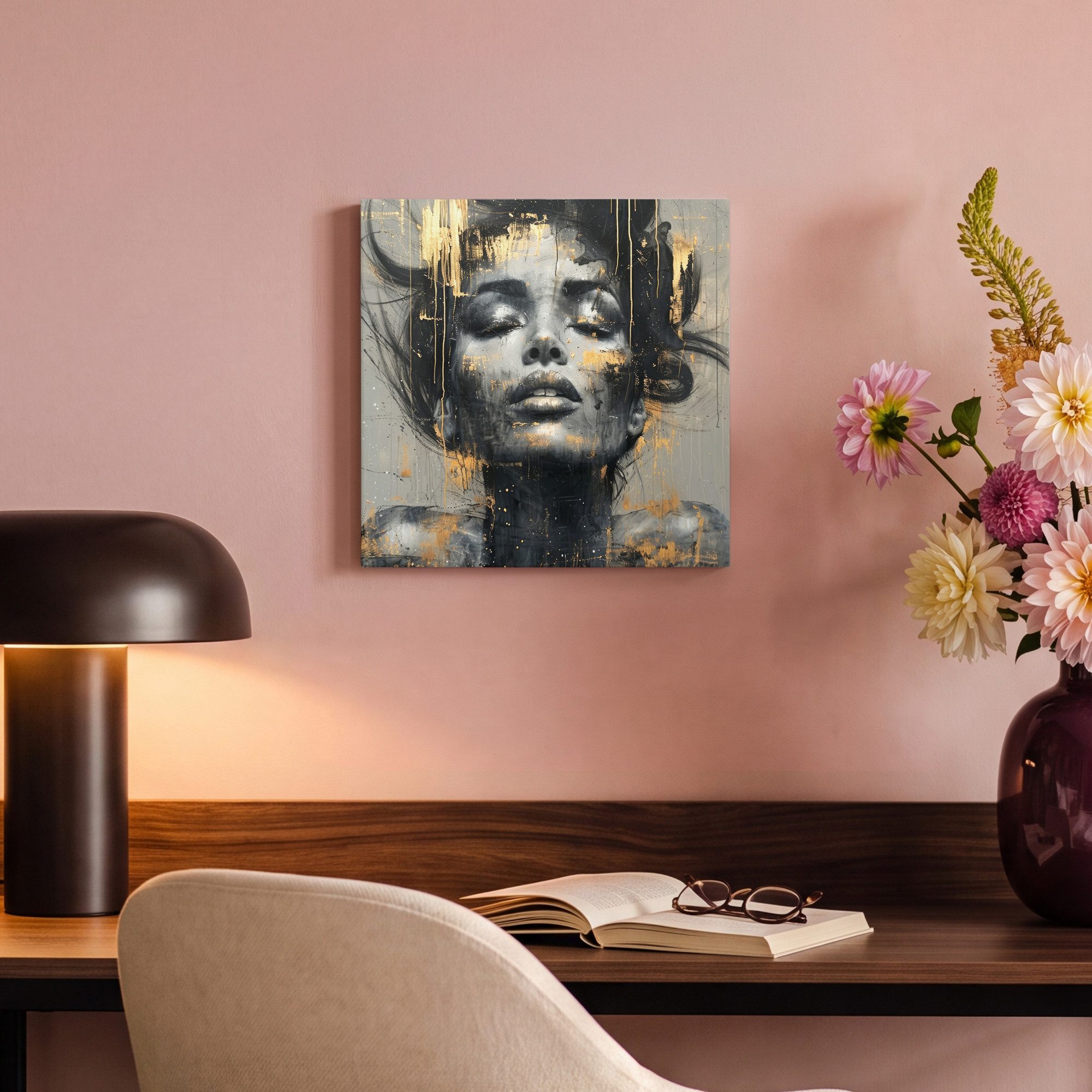 OneMillionCanvasses® Leinwandbild Frau - Kunst - Gold - Abstrakt - Glamour, Fotodruck (1 St), Wandbild, Deko Schlafzimmer Wohnzimmer Flur 20x20 cm – Bild 4 von 5