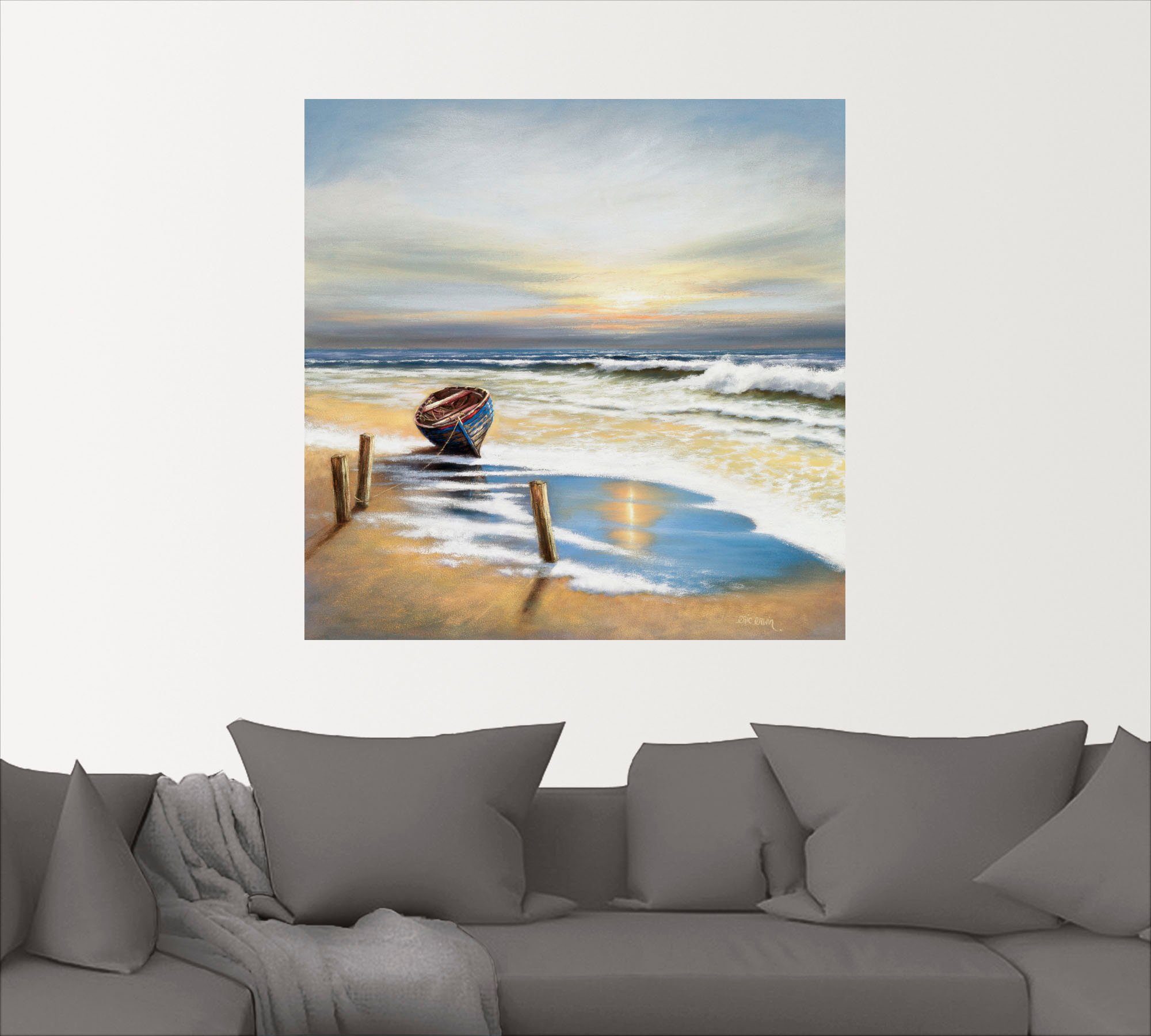 St), oder Leinwandbild, Poster in als (1 Wandbild Größen Wandaufkleber der versch. Artland Boot Strand an Küste,