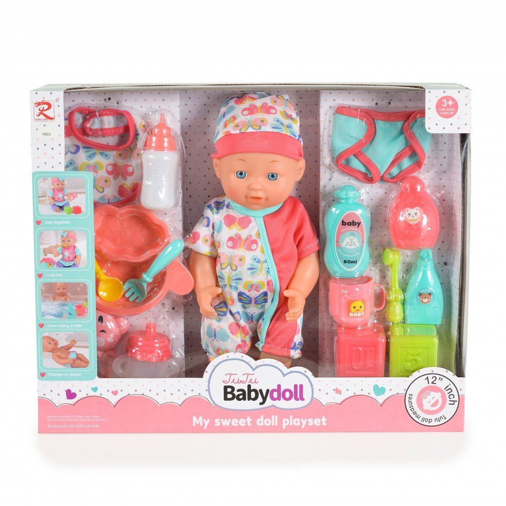 Moni Anziehpuppe Kinderpuppe soft 31 cm, Ess- und Badezubehör, Flaschen, Kleidung, Schnuller