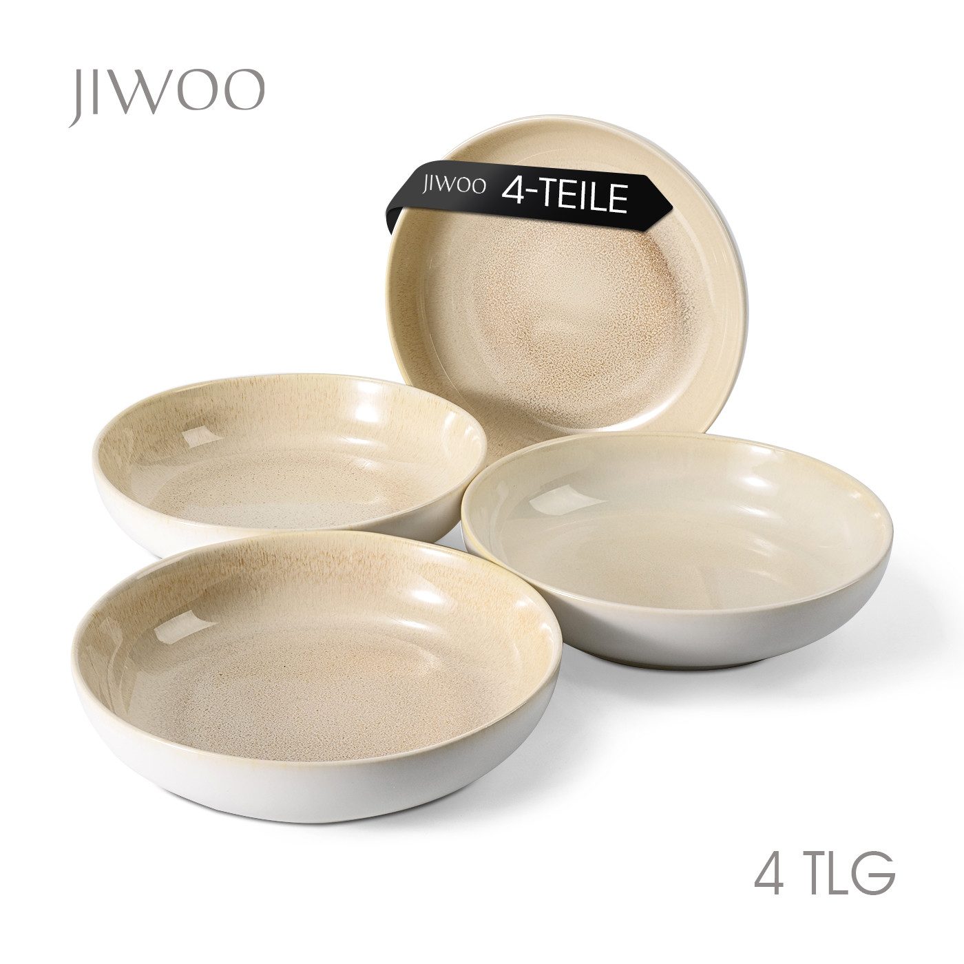 JIWOO Suppenteller 4er Ø21,9cm, Speiseteller Pastateller Salatteller Dessertteller Plate, (4 St), Keramik Hochwertiges Tellerset Braun Mikrowellenofen Spülmaschine