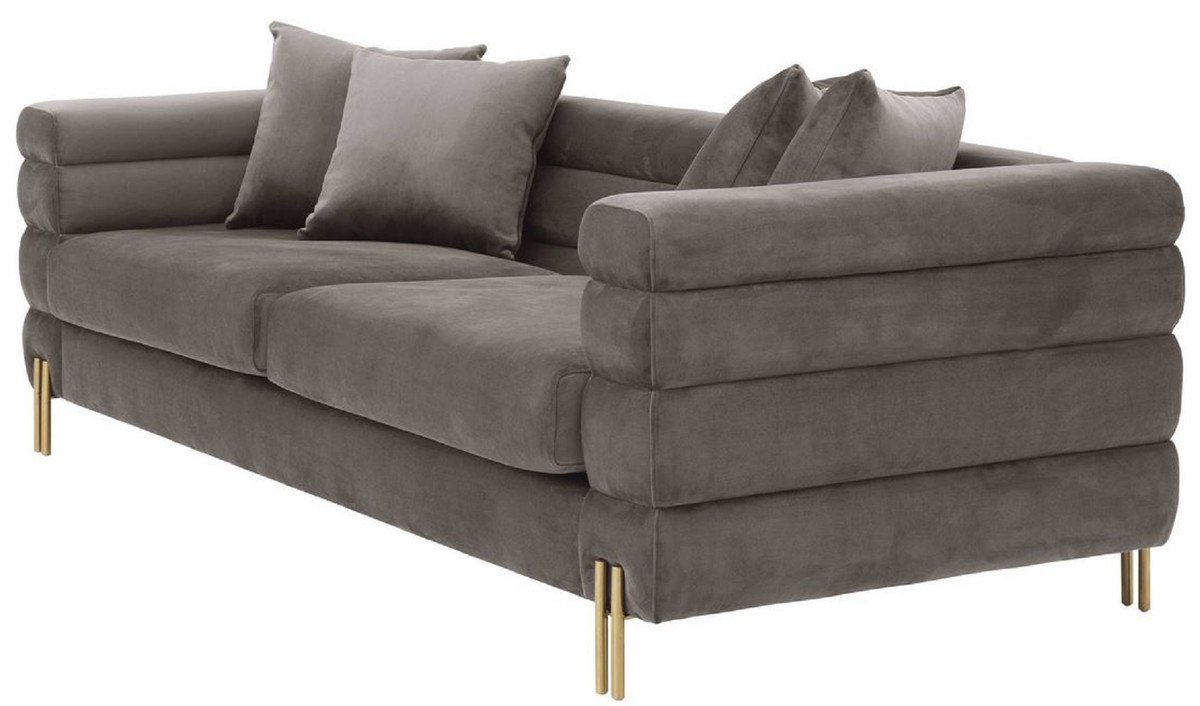 Casa - x x - Couch Wohnzimmer Messingfarben mit / Grau 95 Möbel H. cm Sofa Luxus edlem 230 70,5 Samtstoff Luxus Padrino Sofa