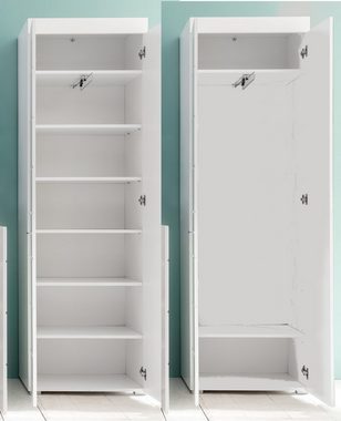 trendteam Garderobenschrank Amanda (Garderobe und Schuhschrank, weiß Hochglanz, 62 x 195 cm) variable Inneneinteilung