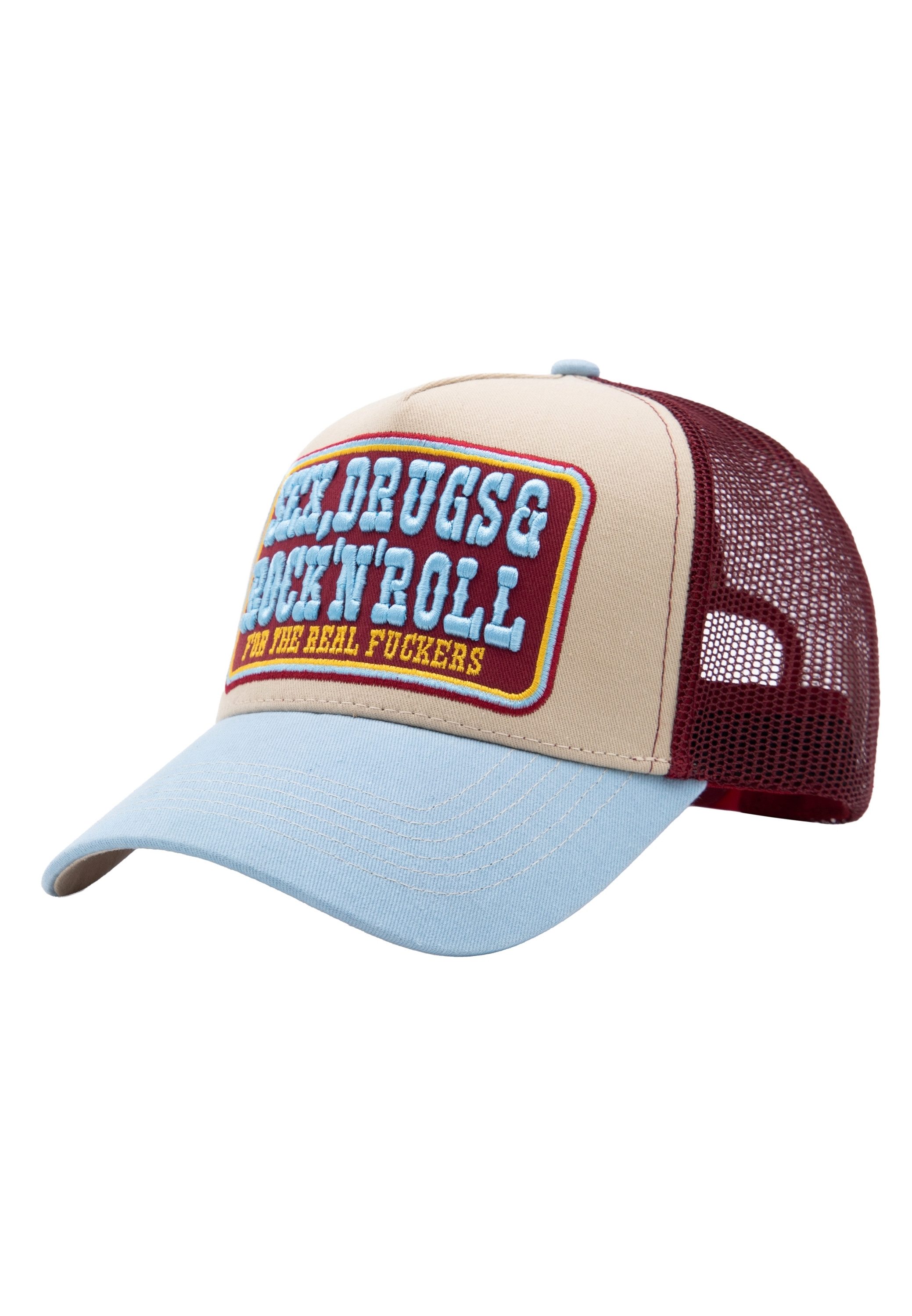 KingKerosin Trucker Cap Sex, Drugs & Rock 'n' Roll (1-St) mit großflächiger Stickerei