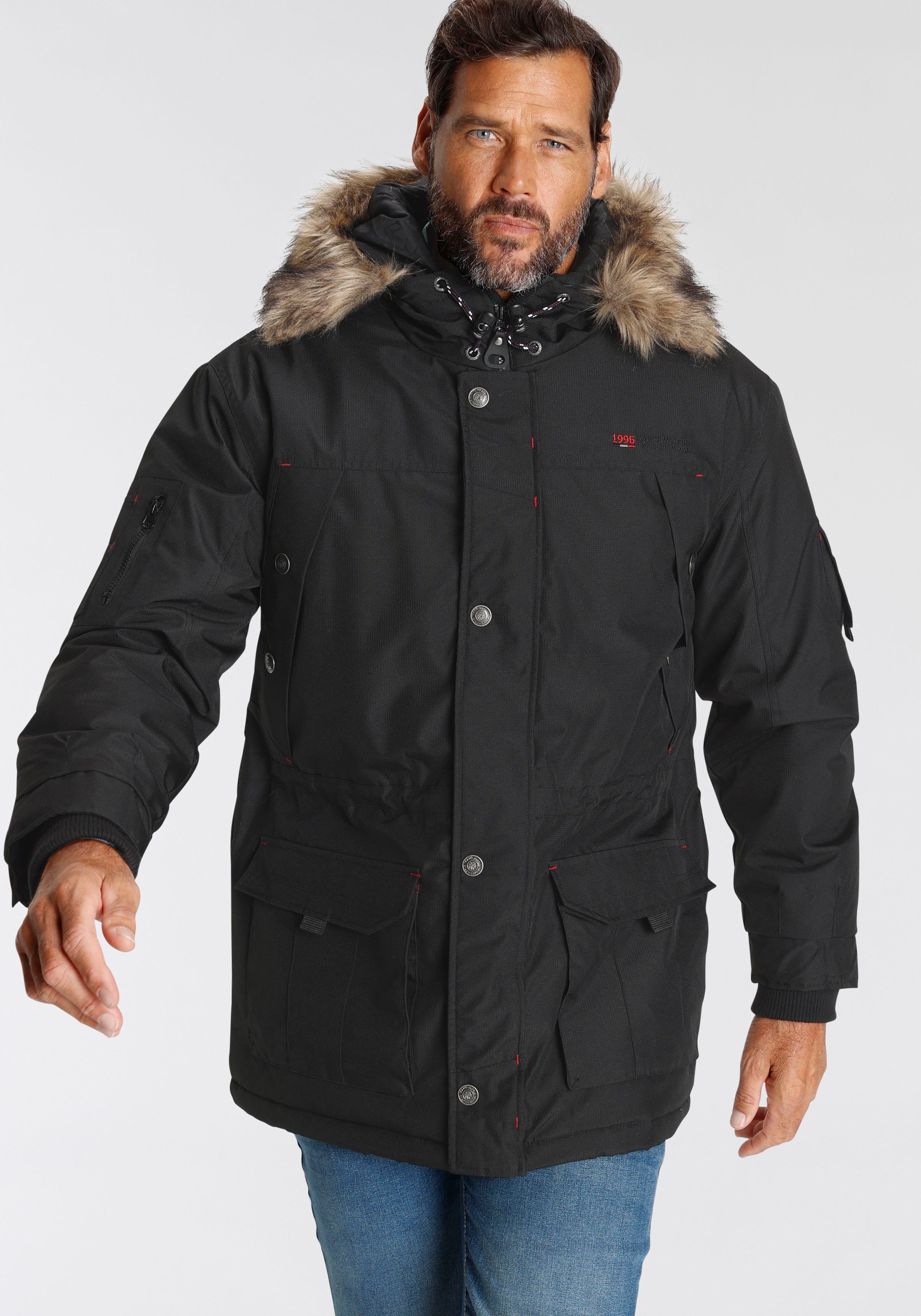 Parka abnehmbaren nachhaltigem Besatz mit schwarz( World Man's Jacke aus Material)