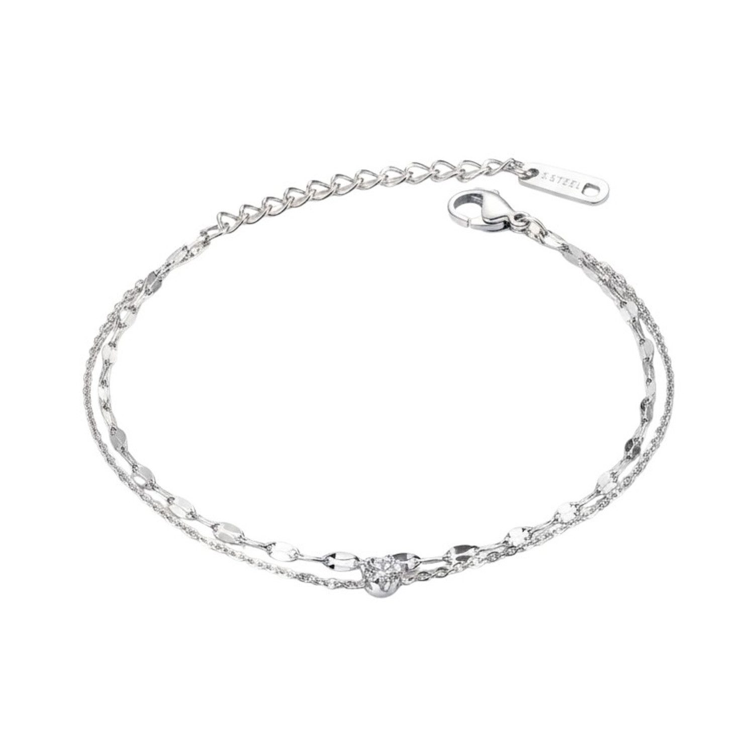 KARMA Armband Damen Edelstahl Silber mit Zirkonia zartes Gliederarmband (Zirkonarmband Edelsteinarmband Kristall, zeitloses Design filigranes Damenarmband für Frauen), elegantes Schmuckstück mit Karabinerverschluss
