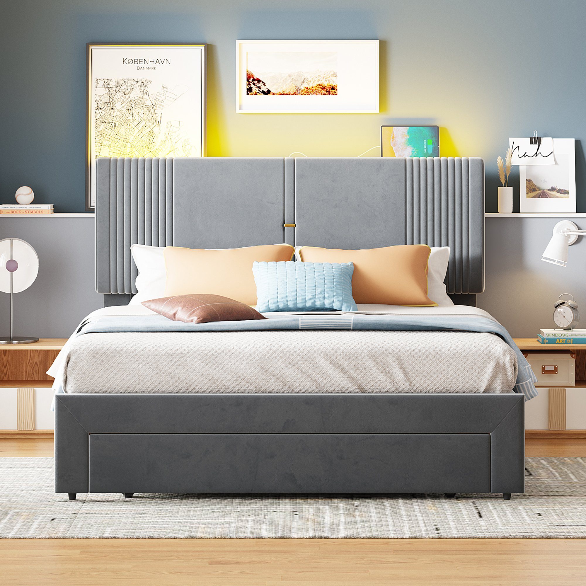 Flieks Polsterbett, LED Doppelbett 140x200cm mit günstig online kaufen