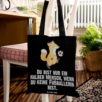 Mr. & Mrs. Panda Tragetasche Fußballerin Herz - Schwarz - Geschenk, Glücksbringer, Beuteltasche, F (1-tlg), Cross Stitching Griffe