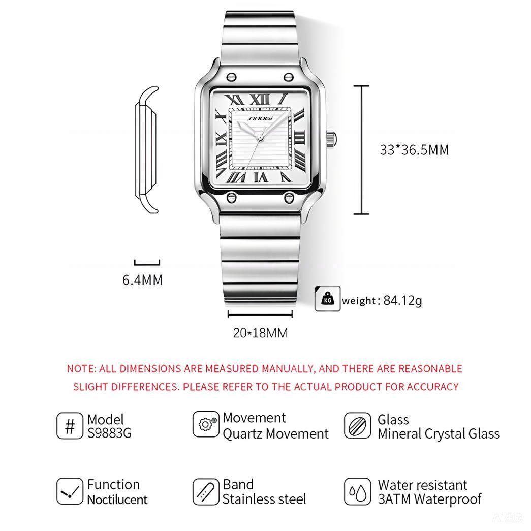 ibettertec Quarzuhr Herren-Armbanduhr, Businessuhr, (Analoguhr, Edelstahl-Uhr für klassischen Herrenstil), 36,5 mm, 6,4 mm flach, Leuchtfunktion, 3 ATM, Mineral – Bild 3 von 5