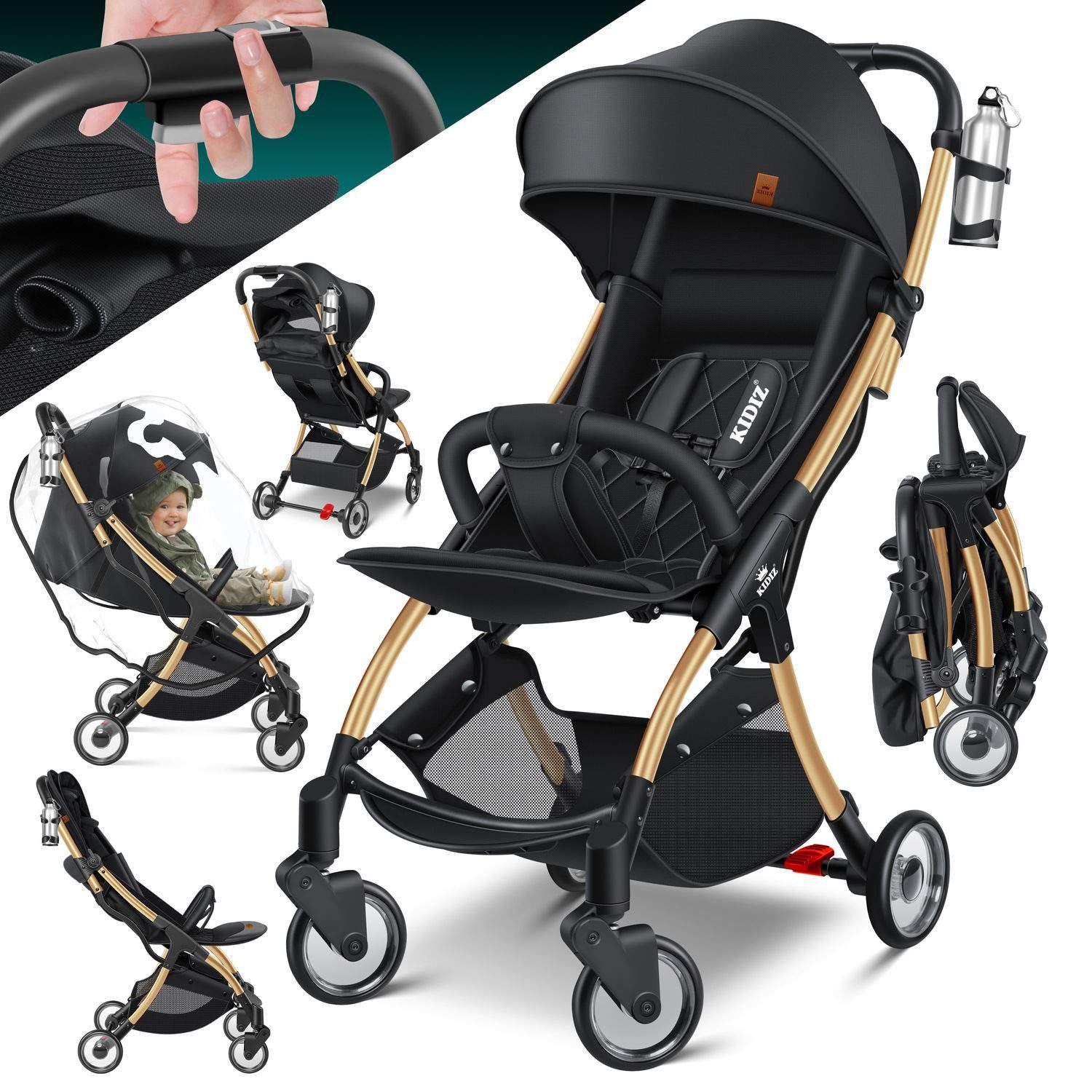Kombi-Kinderwagen Sportwagen Faltbar, Buggy mit verstellbaren Rückenlehnen & 360° Räder